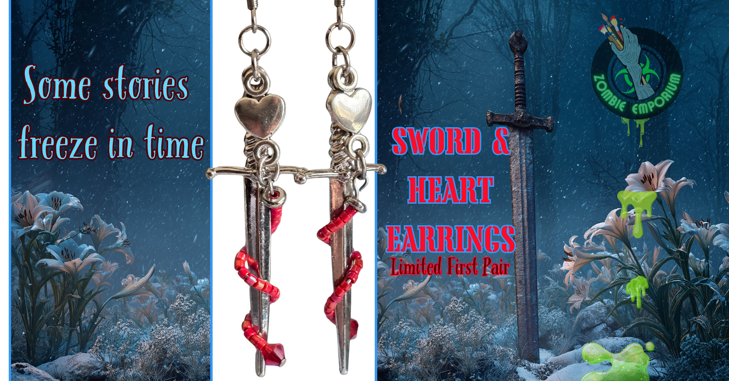 Gothic Sword earrings and heart charm