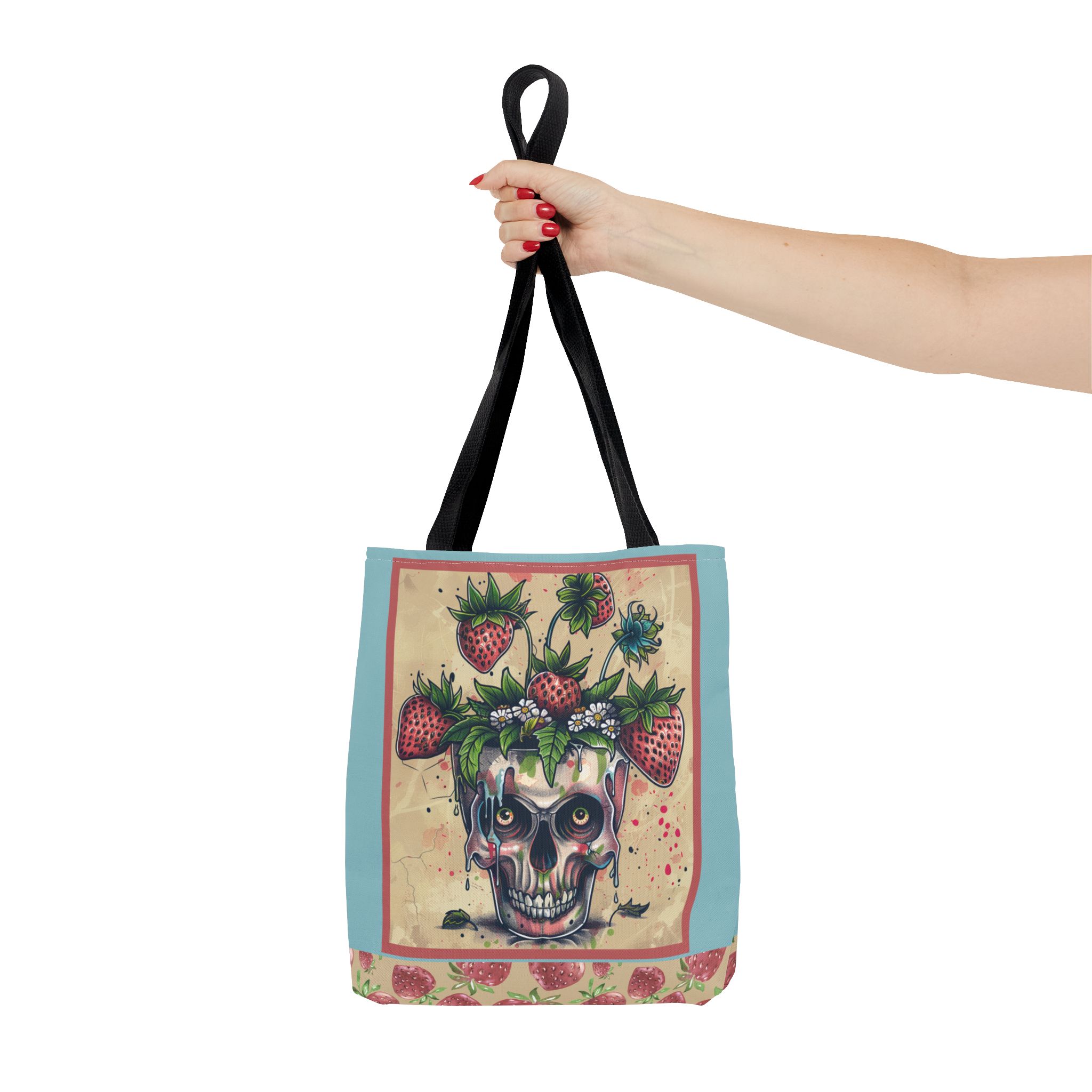 Strawberry Skull Tote Bag, Casual Carryall, Unique Gift for Art Lovers, Fashion Accessories, Eco-Friendly Shopping Bag - Image 4