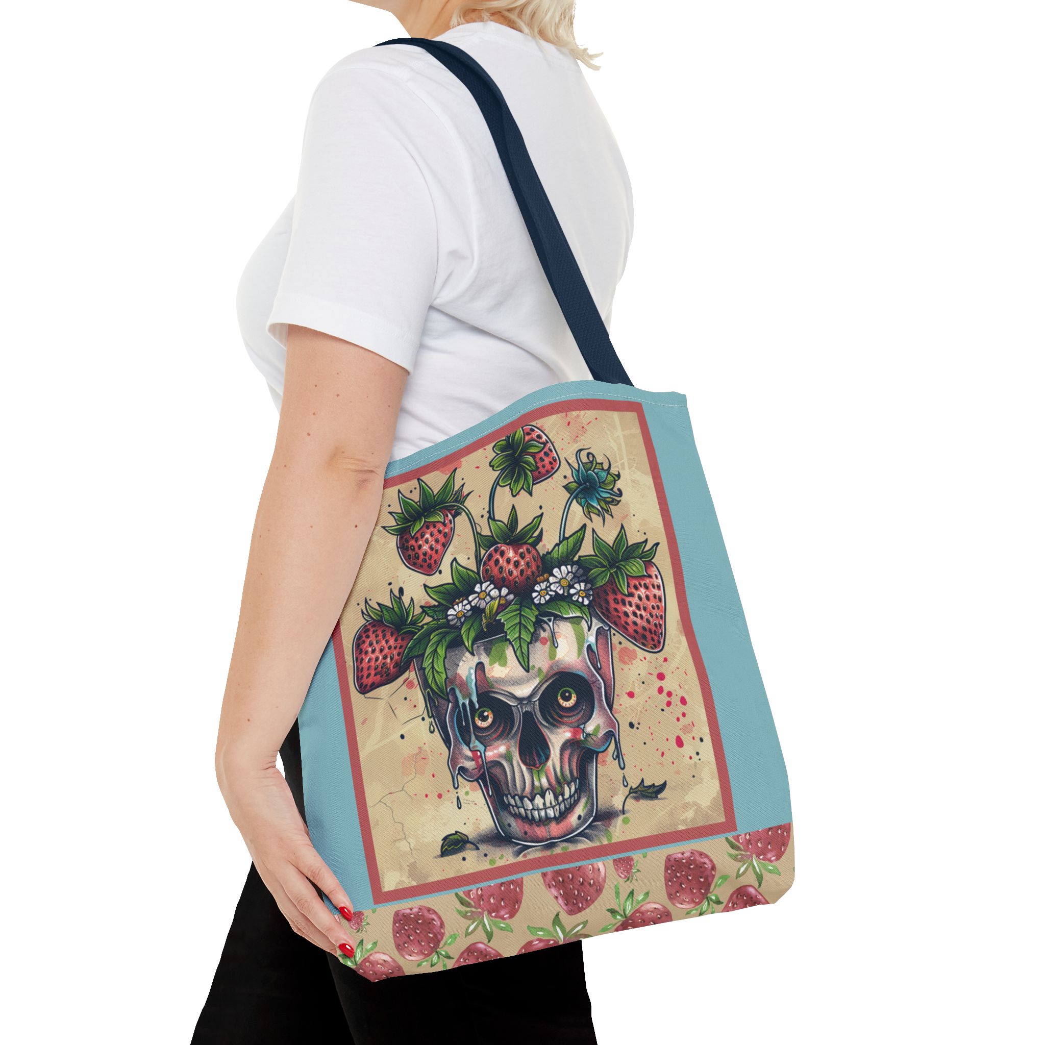 Strawberry Skull Tote Bag, Casual Carryall, Unique Gift for Art Lovers, Fashion Accessories, Eco-Friendly Shopping Bag - Image 44