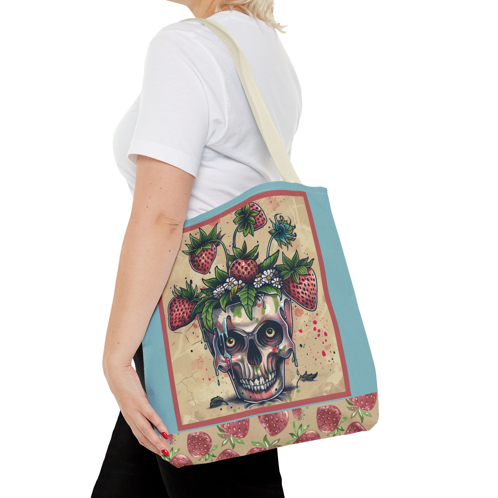 Strawberry Skull Tote Bag, Casual Carryall, Unique Gift for Art Lovers, Fashion Accessories, Eco-Friendly Shopping Bag - Image 36