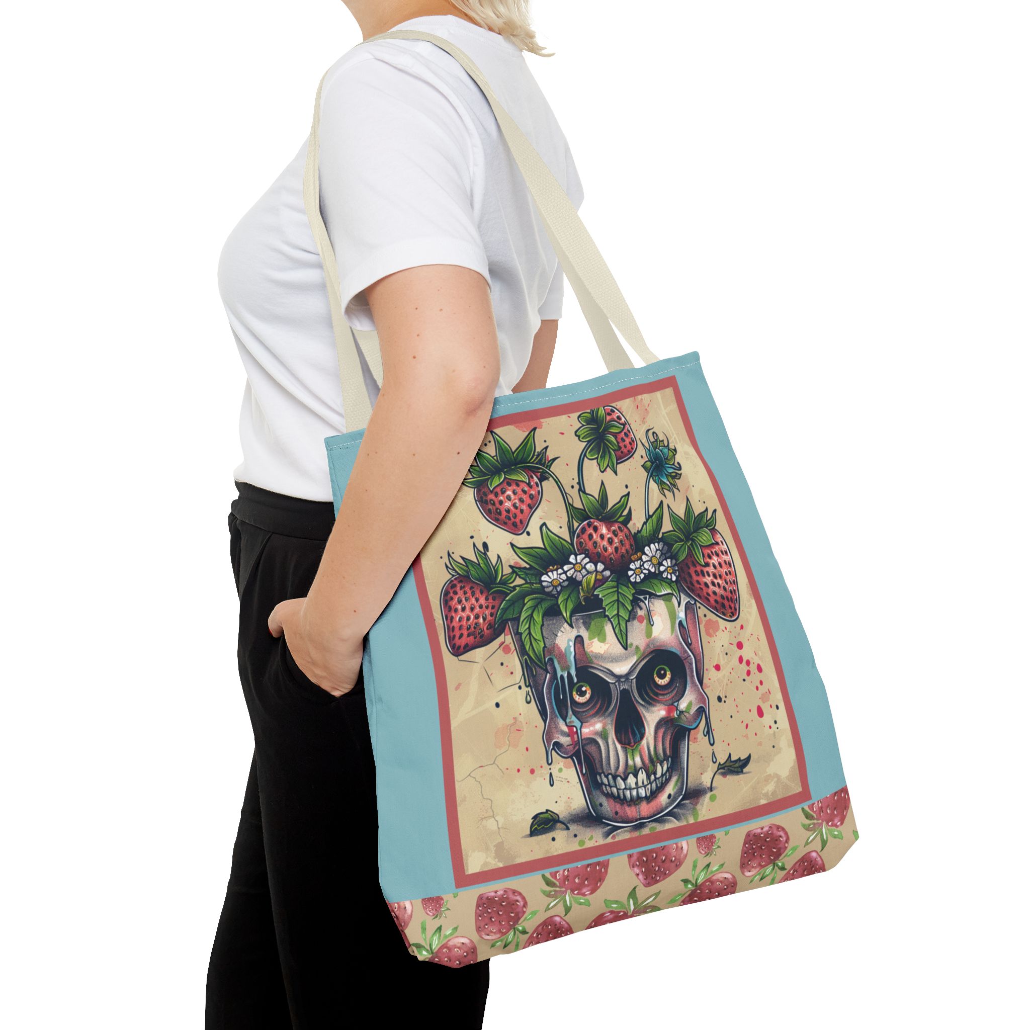Strawberry Skull Tote Bag, Casual Carryall, Unique Gift for Art Lovers, Fashion Accessories, Eco-Friendly Shopping Bag - Image 40