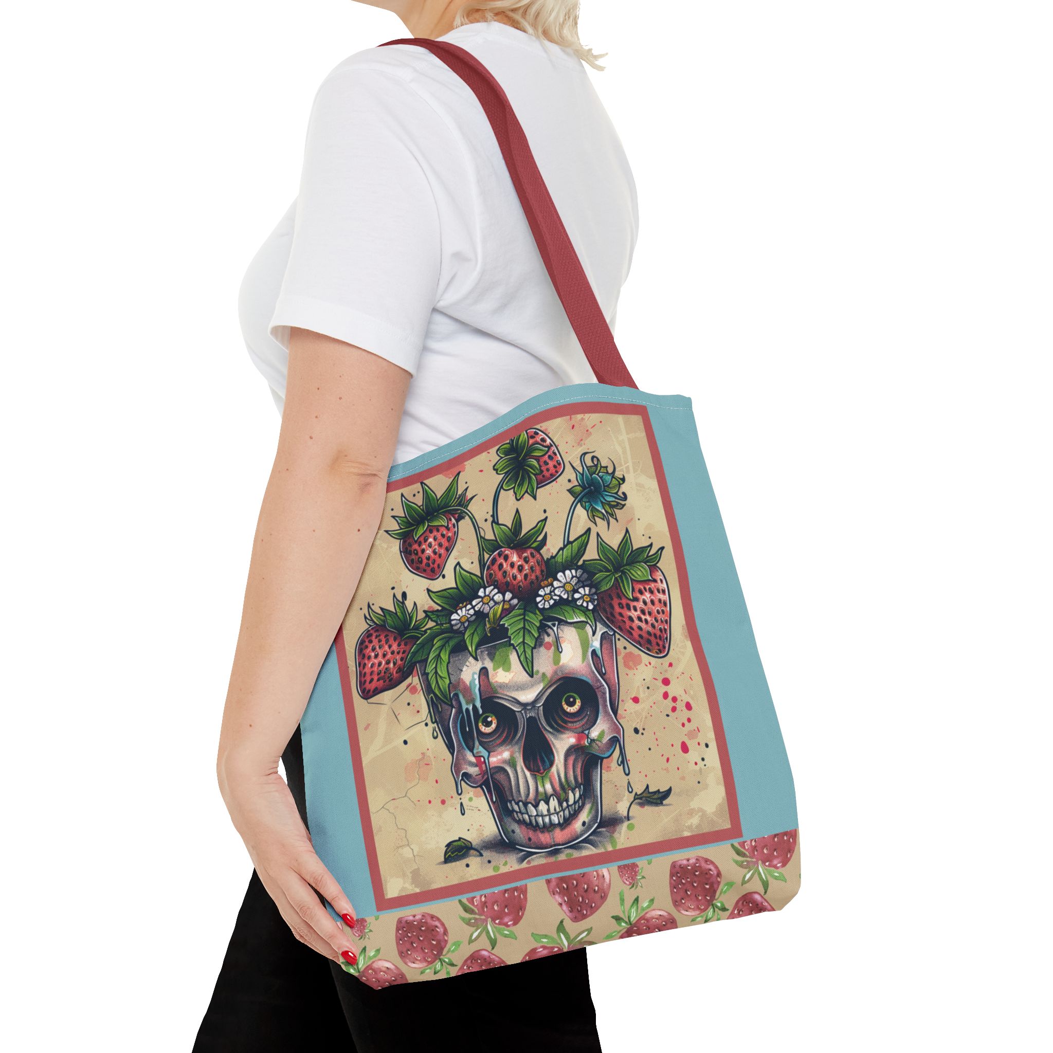 Strawberry Skull Tote Bag, Casual Carryall, Unique Gift for Art Lovers, Fashion Accessories, Eco-Friendly Shopping Bag - Image 28