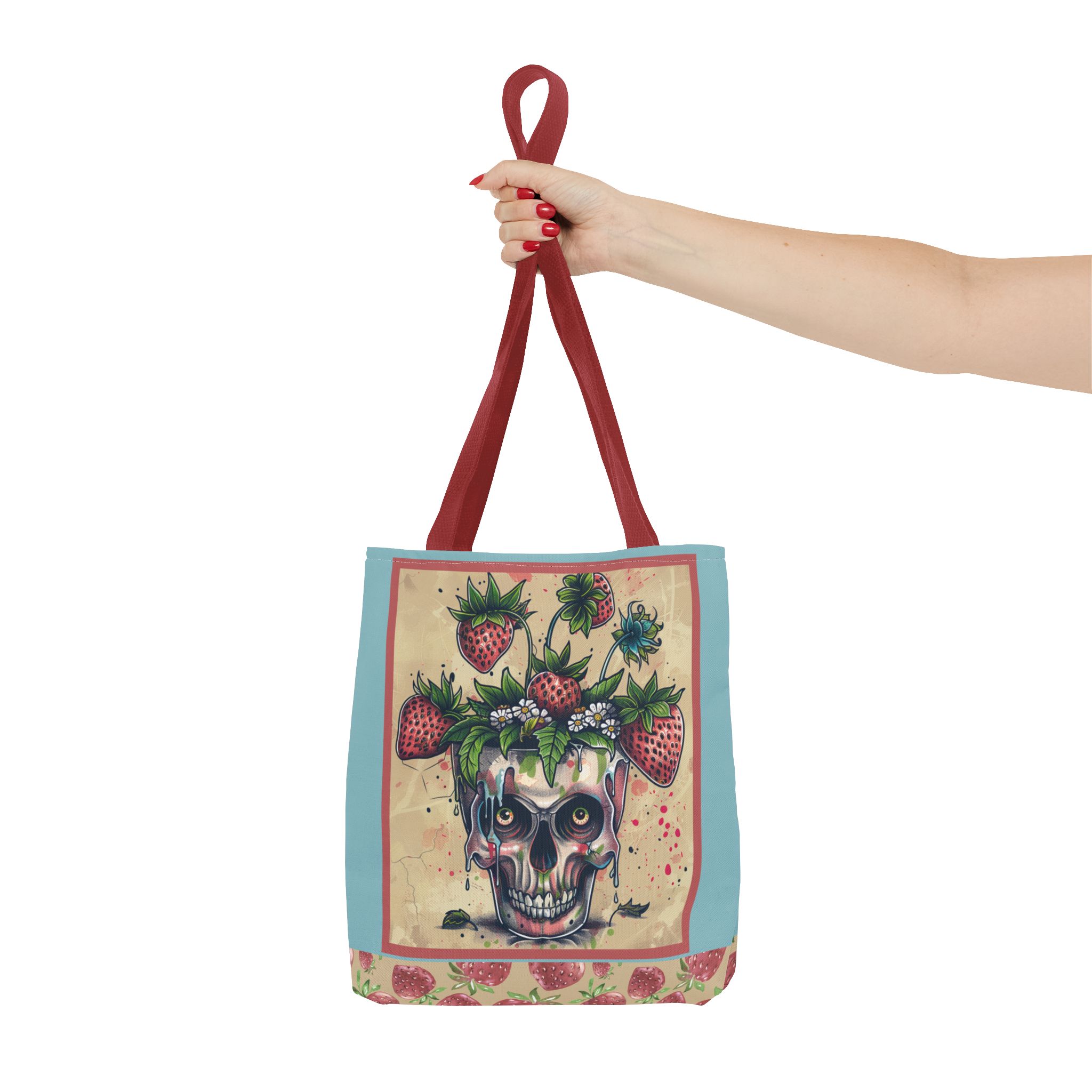 Strawberry Skull Tote Bag, Casual Carryall, Unique Gift for Art Lovers, Fashion Accessories, Eco-Friendly Shopping Bag - Image 8