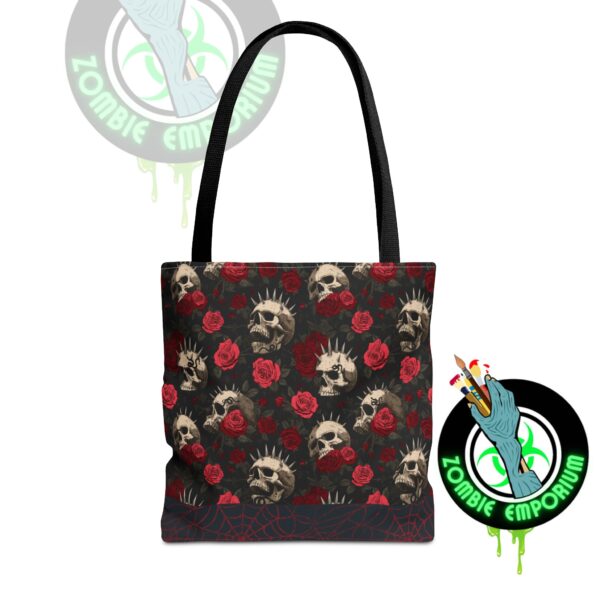 Edgy Floral Skull Tote Bag, Gothic Shoulder Bag, Statement Bag, Unique Gift for Her, Alternative Fashion Accessory