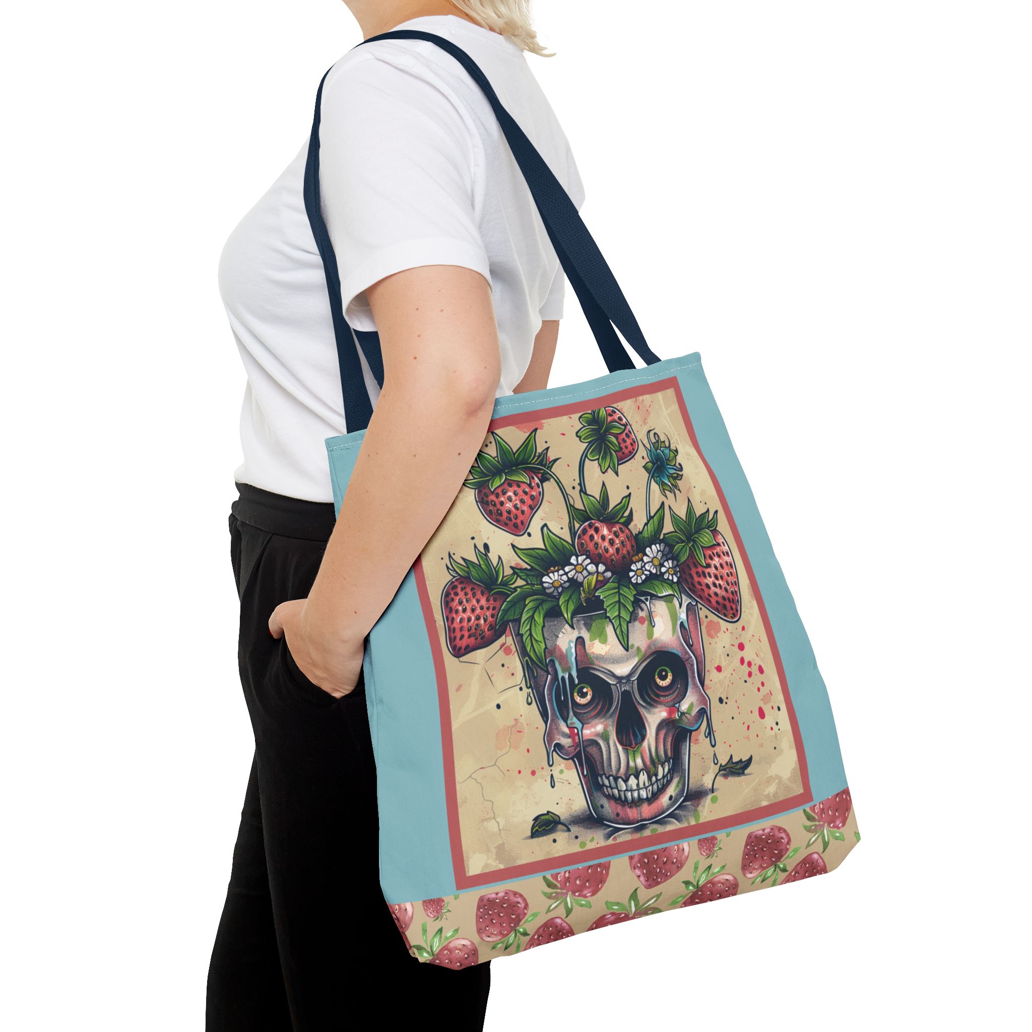 Strawberry Skull Tote Bag, Casual Carryall, Unique Gift for Art Lovers, Fashion Accessories, Eco-Friendly Shopping Bag - Image 48