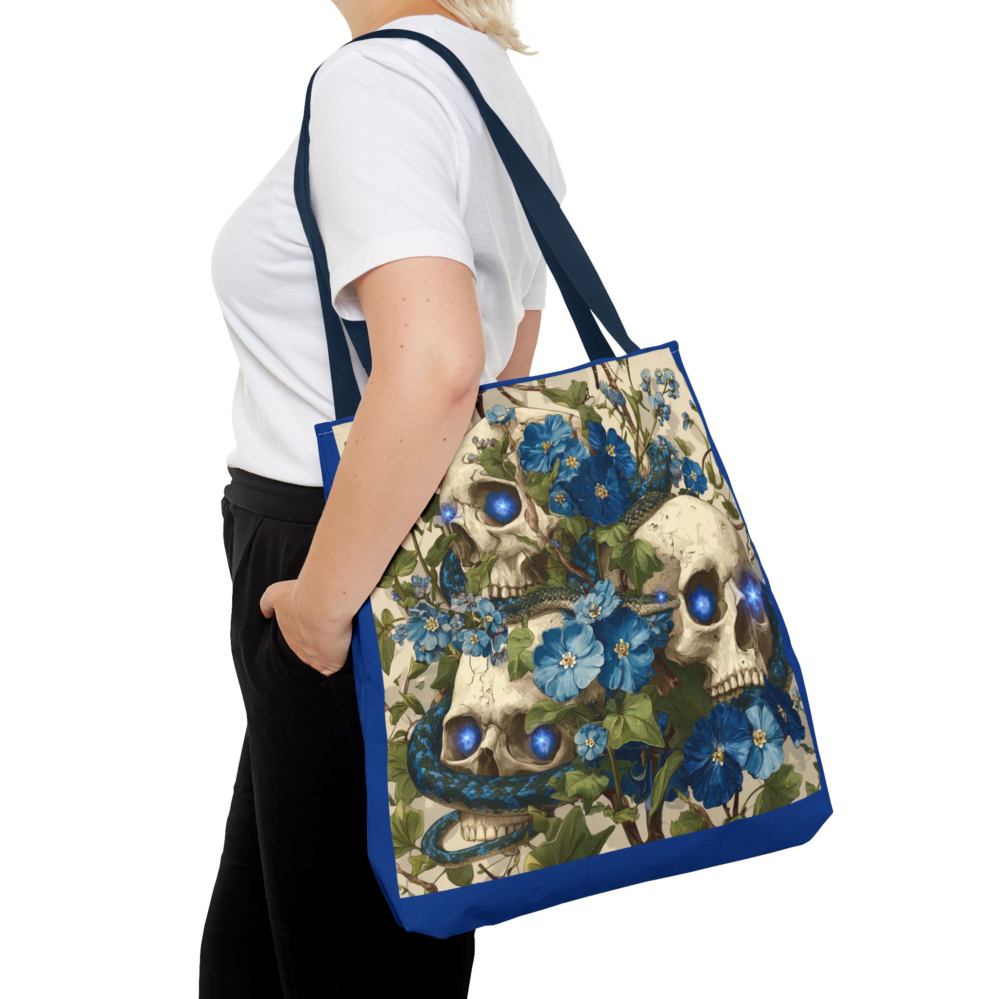 Eerie Floral Skull Tote Bag, Unique Shopping Tote, Gothic Carryall, Halloween Gift, Boho Style Bag, Eco-Friendly Fashion - Image 24