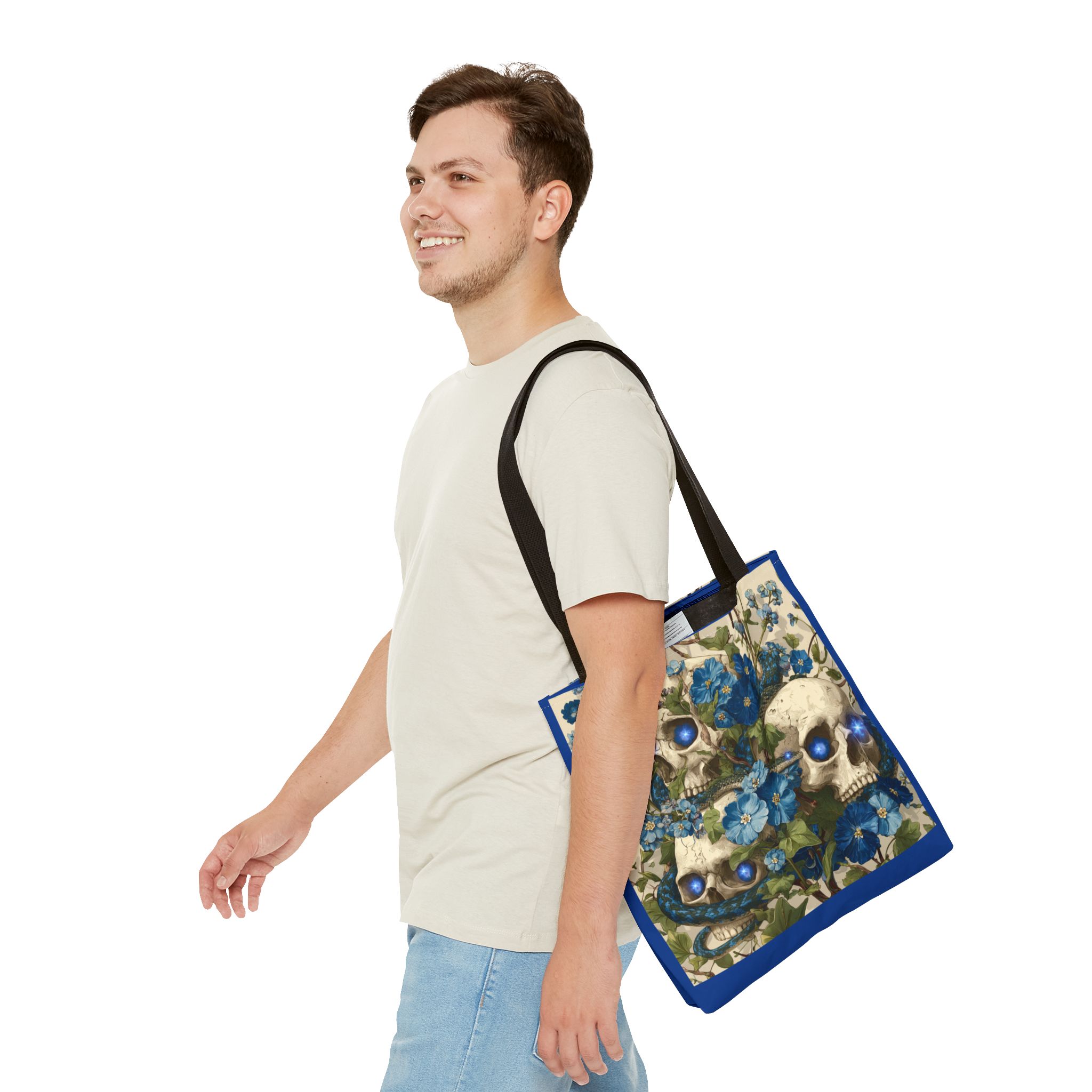 Eerie Floral Skull Tote Bag, Unique Shopping Tote, Gothic Carryall, Halloween Gift, Boho Style Bag, Eco-Friendly Fashion - Image 11