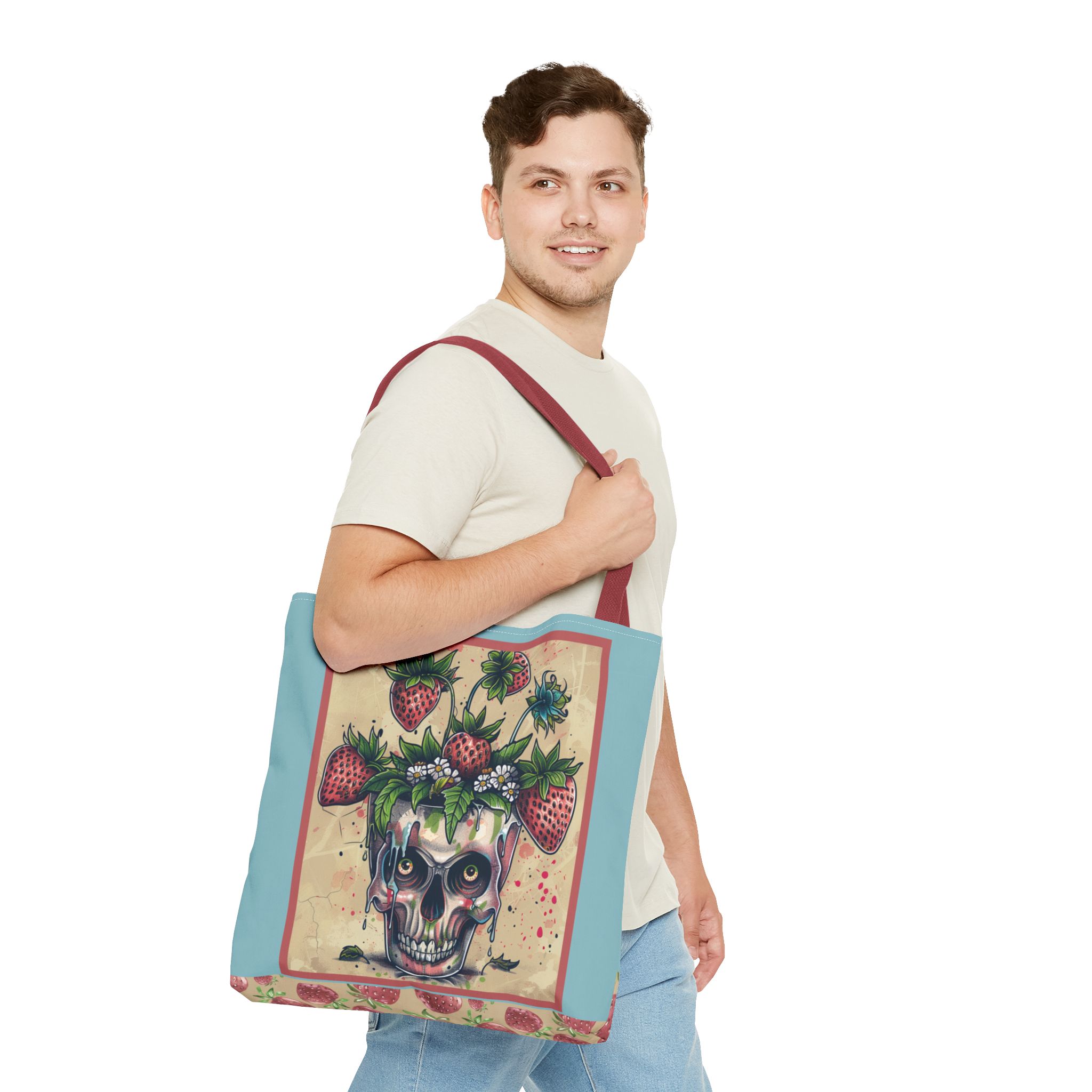Strawberry Skull Tote Bag, Casual Carryall, Unique Gift for Art Lovers, Fashion Accessories, Eco-Friendly Shopping Bag - Image 31