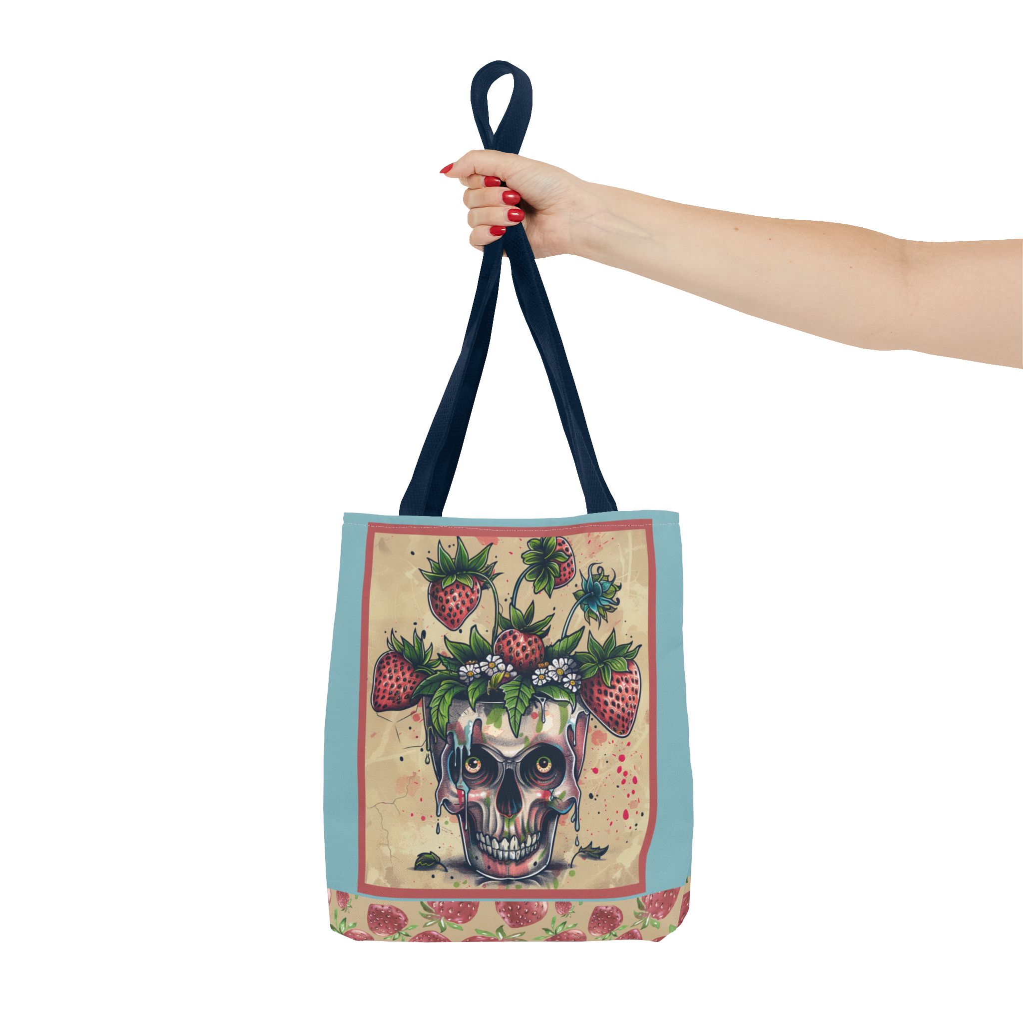 Strawberry Skull Tote Bag, Casual Carryall, Unique Gift for Art Lovers, Fashion Accessories, Eco-Friendly Shopping Bag - Image 16