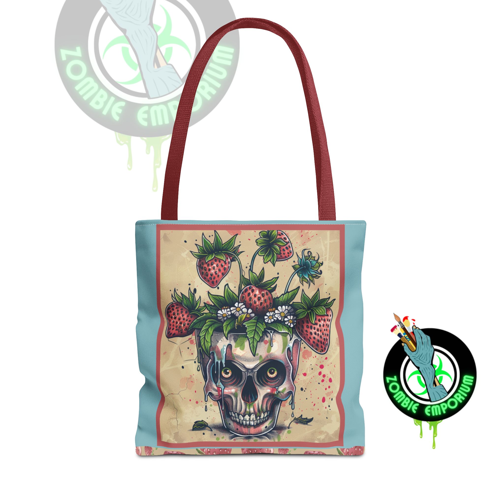 Strawberry Skull Tote Bag, Casual Carryall, Unique Gift for Art Lovers, Fashion Accessories, Eco-Friendly Shopping Bag - Image 5