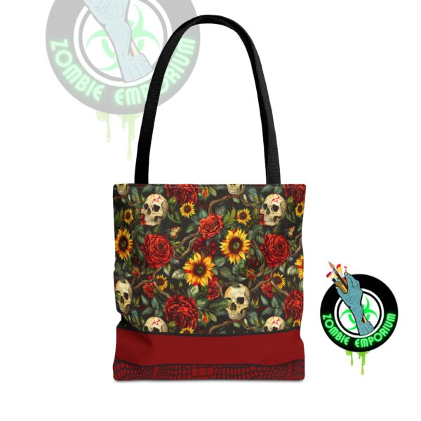 Floral Skull Tote Bag | Unique Boho Carryall, Beach Bag, Shopping Tote, Gift for Her, Halloween Accessory