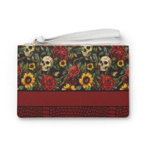 Gothic Floral Clutch Bag | Edgy Skull Purse for Night Out, Music Festivals, Gifts, Boho Style, Trendy Handbag