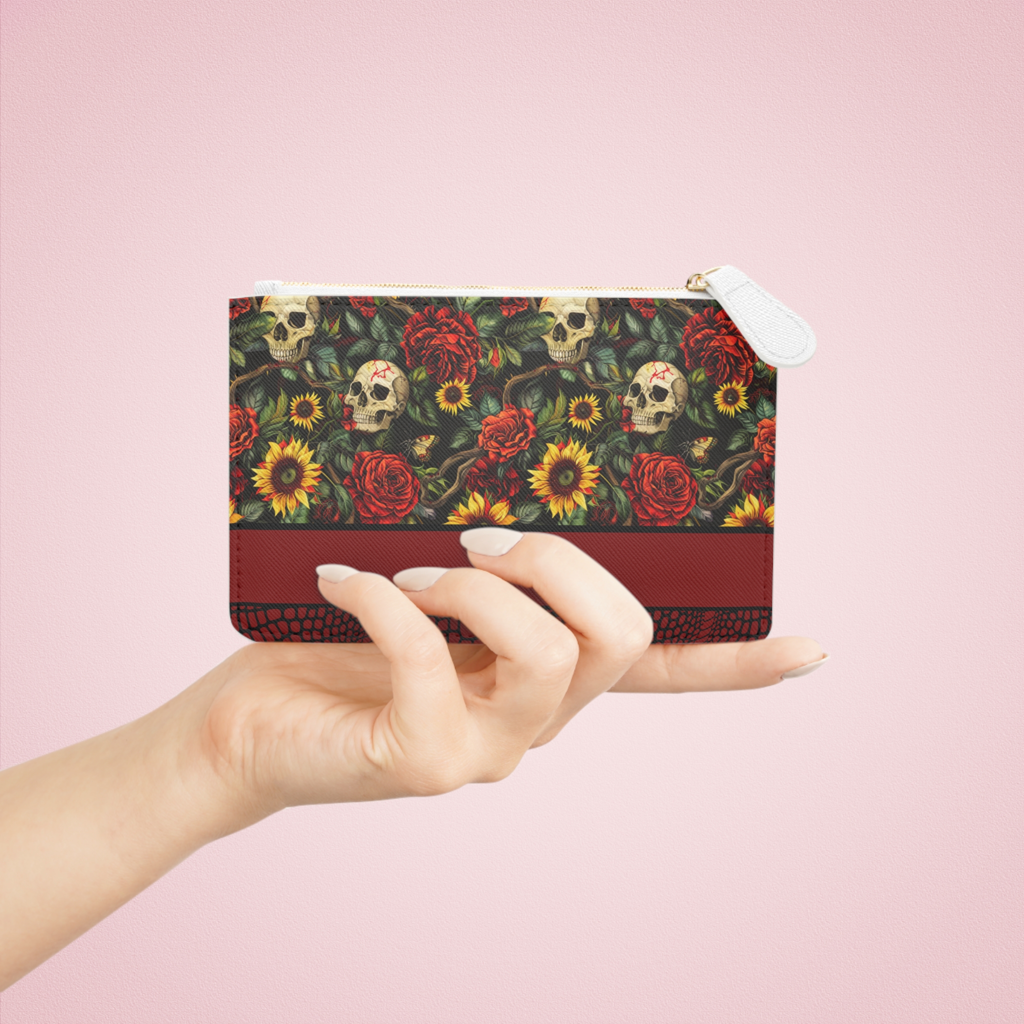 Gothic Floral Skull Mini Clutch Bag, Perfect for Festivals, Nights Out, Concerts, Gifts for Her, Accessory for Every Occasion - Image 4