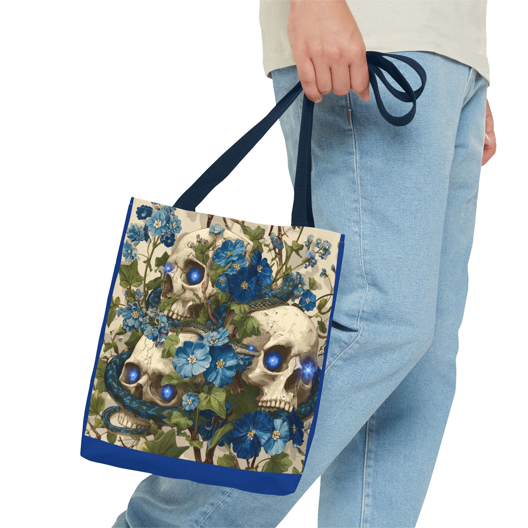 Eerie Floral Skull Tote Bag, Unique Shopping Tote, Gothic Carryall, Halloween Gift, Boho Style Bag, Eco-Friendly Fashion - Image 7