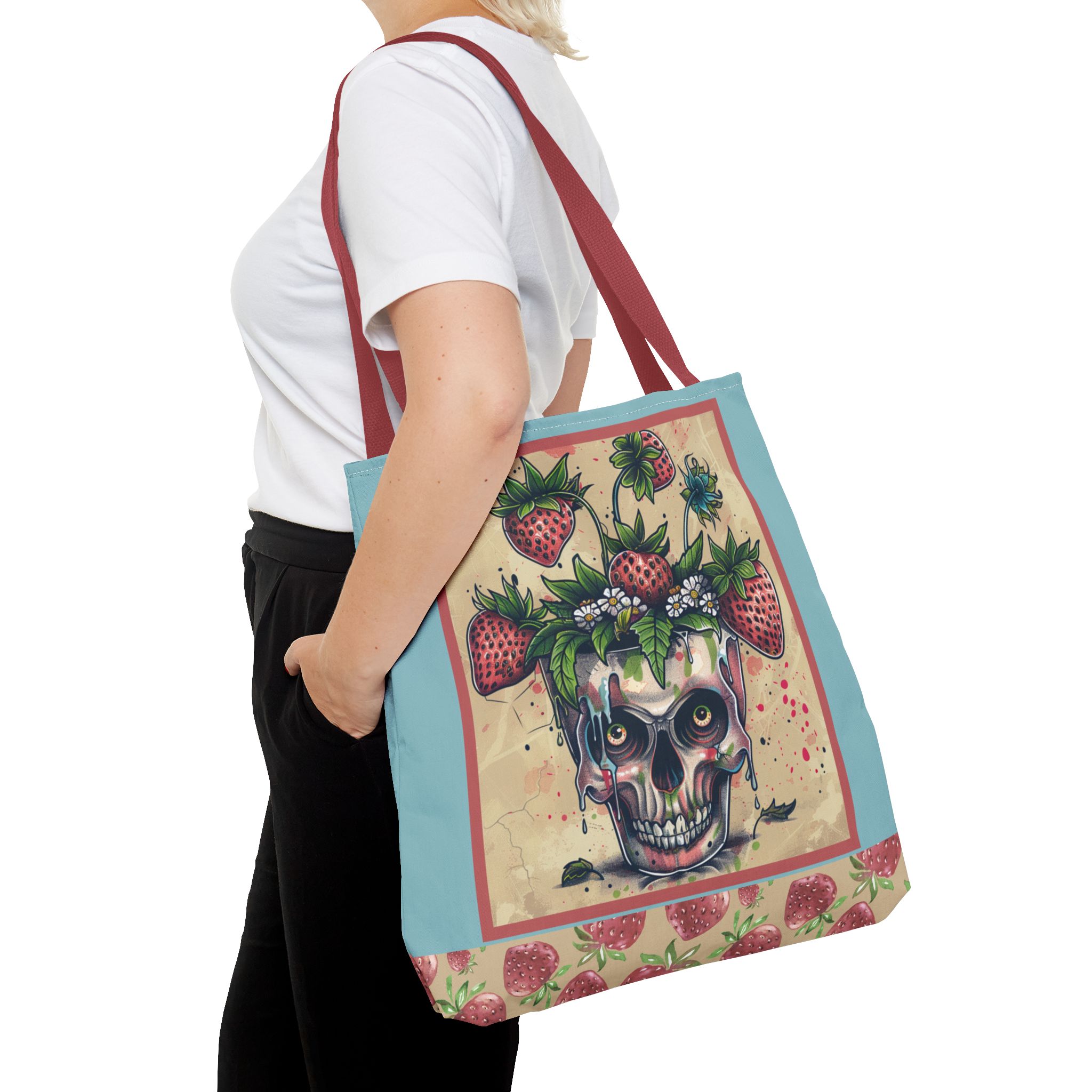 Strawberry Skull Tote Bag, Casual Carryall, Unique Gift for Art Lovers, Fashion Accessories, Eco-Friendly Shopping Bag - Image 32