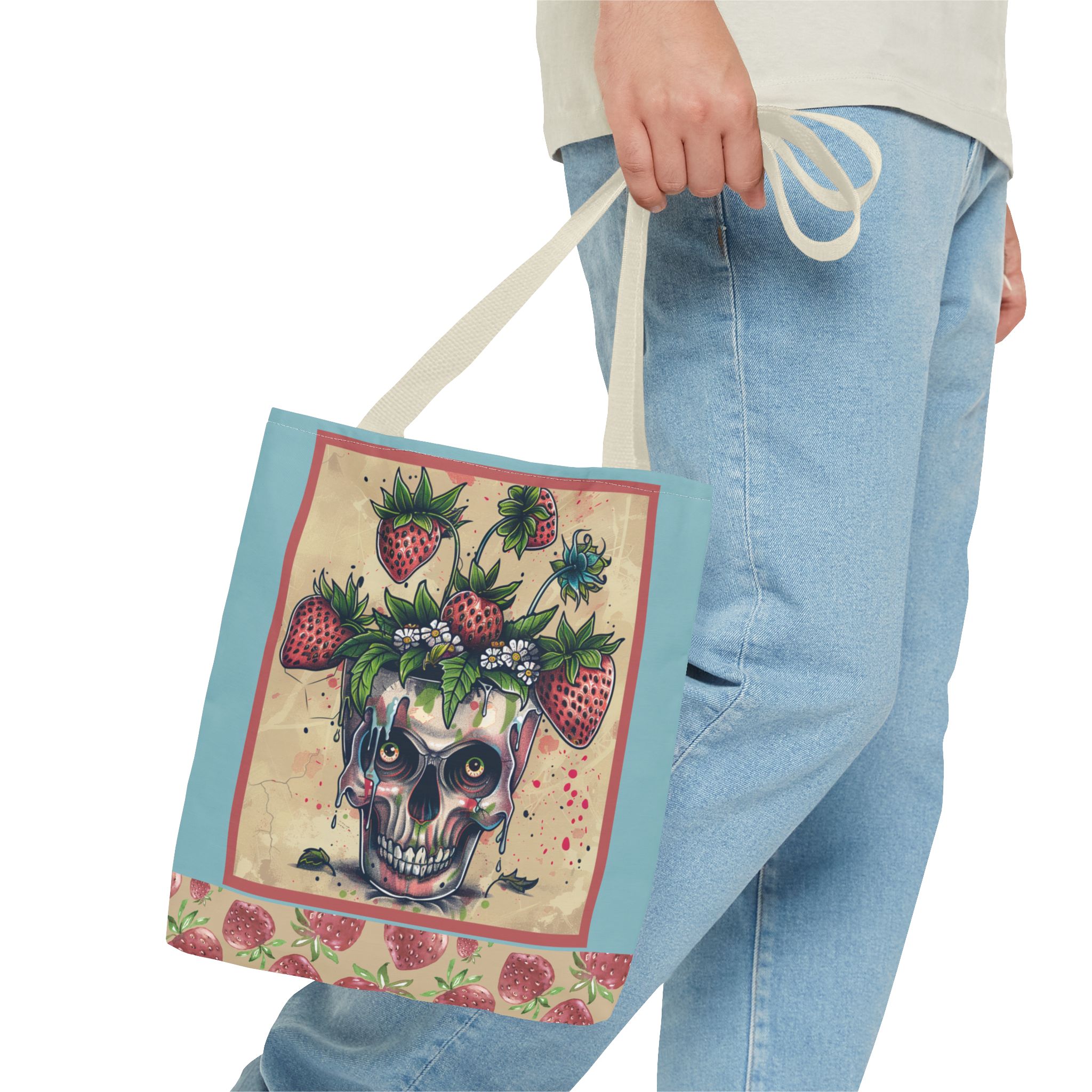 Strawberry Skull Tote Bag, Casual Carryall, Unique Gift for Art Lovers, Fashion Accessories, Eco-Friendly Shopping Bag - Image 11