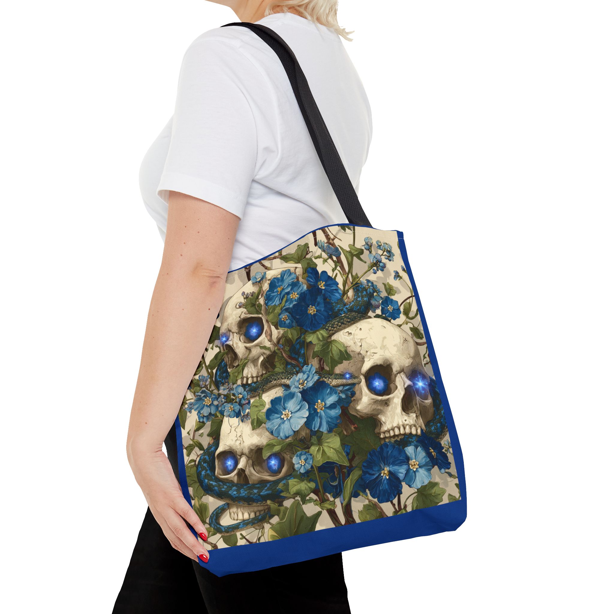 Eerie Floral Skull Tote Bag, Unique Shopping Tote, Gothic Carryall, Halloween Gift, Boho Style Bag, Eco-Friendly Fashion - Image 12