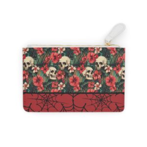Gothic Floral Mini Clutch Bag | Skull & Flower Design | Perfect for Festivals, Gift, Makeup, Wallet, Accessories