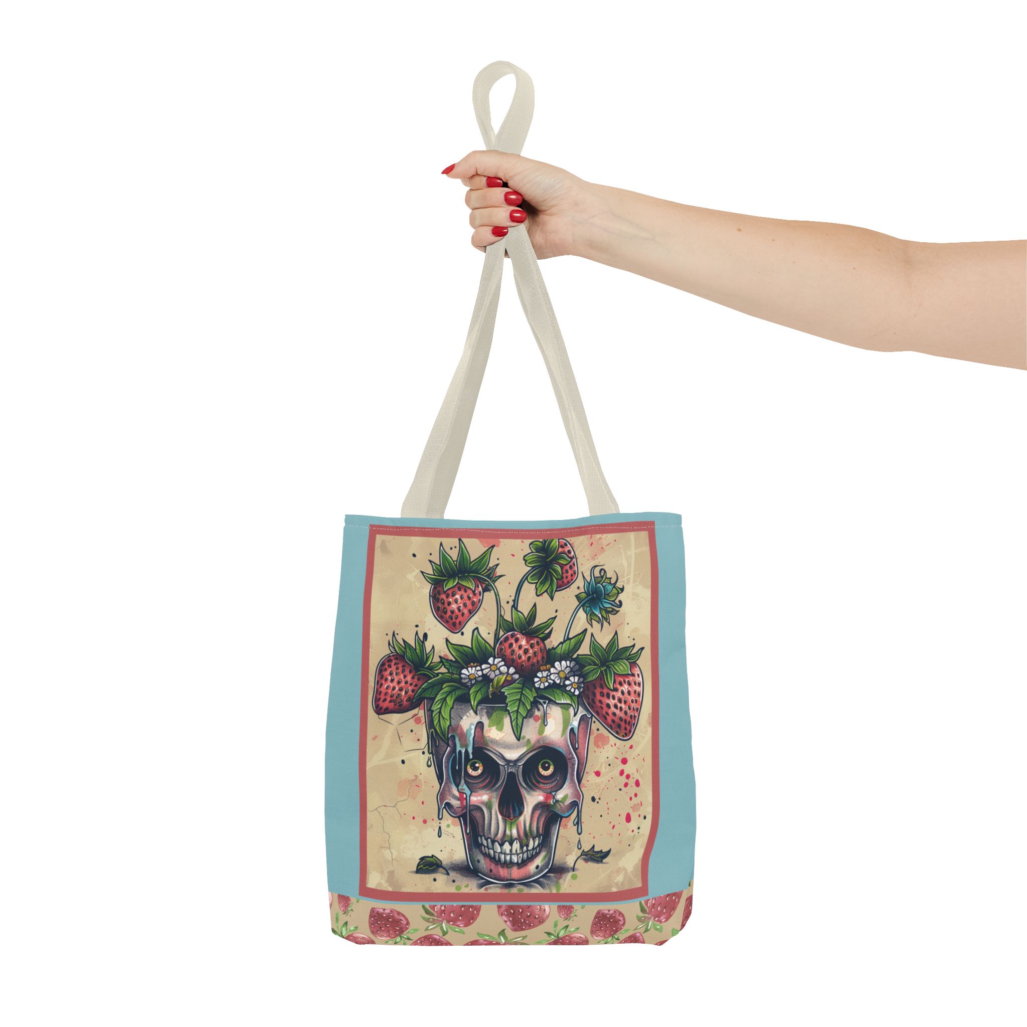 Strawberry Skull Tote Bag, Casual Carryall, Unique Gift for Art Lovers, Fashion Accessories, Eco-Friendly Shopping Bag - Image 12