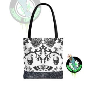 Gothic Floral Tote Bag, Stylish Reusable Shopping Tote, Boho Chic Bag, Perfect for Halloween, Vintage-inspired Carryall