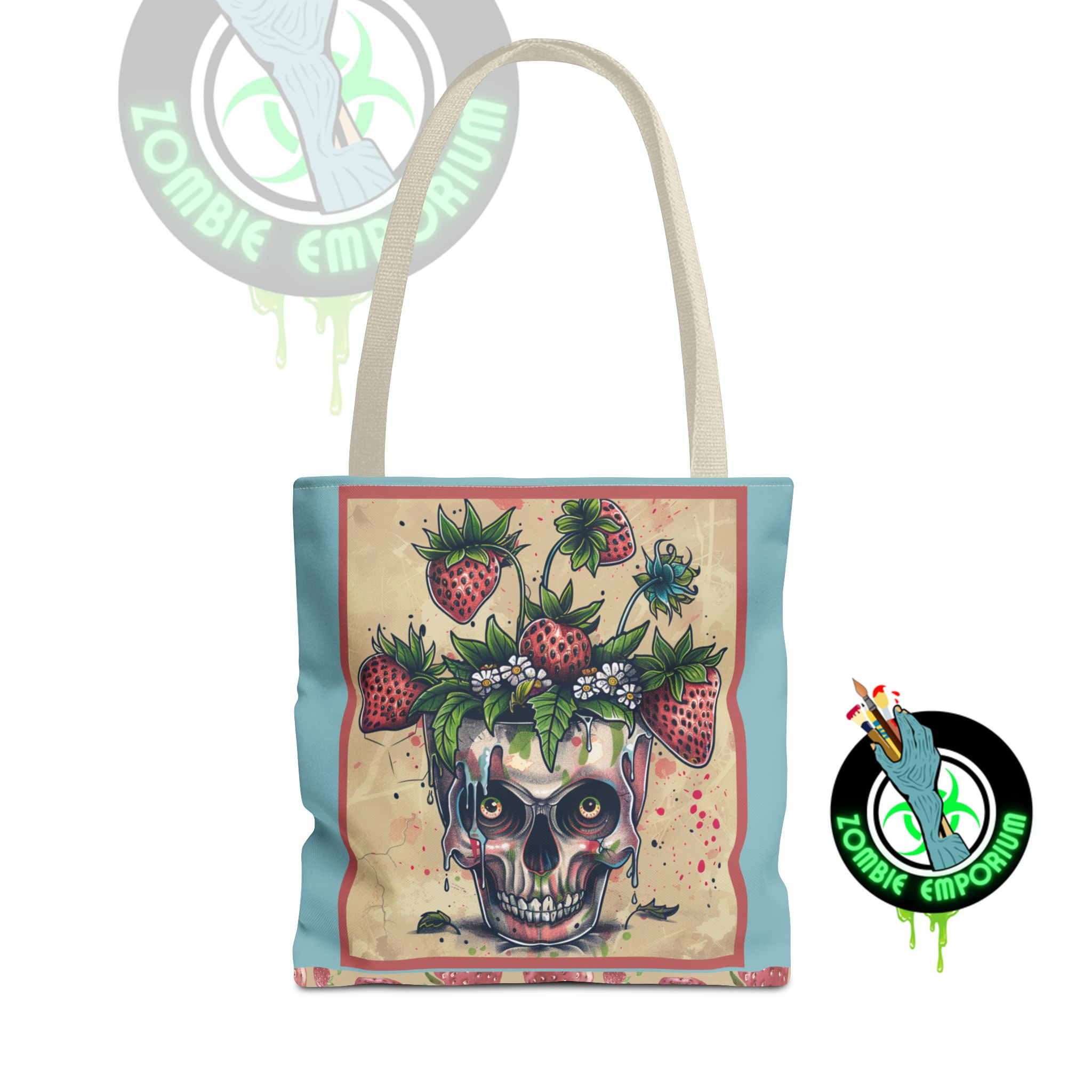 Strawberry Skull Tote Bag, Casual Carryall, Unique Gift for Art Lovers, Fashion Accessories, Eco-Friendly Shopping Bag - Image 9