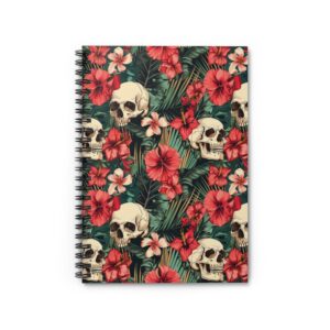 Floral Skull Spiral Notebook - Unique Journal for Creative Minds, Gothic Stationery, Aesthetic Gift for Artists, Halloween Notepad