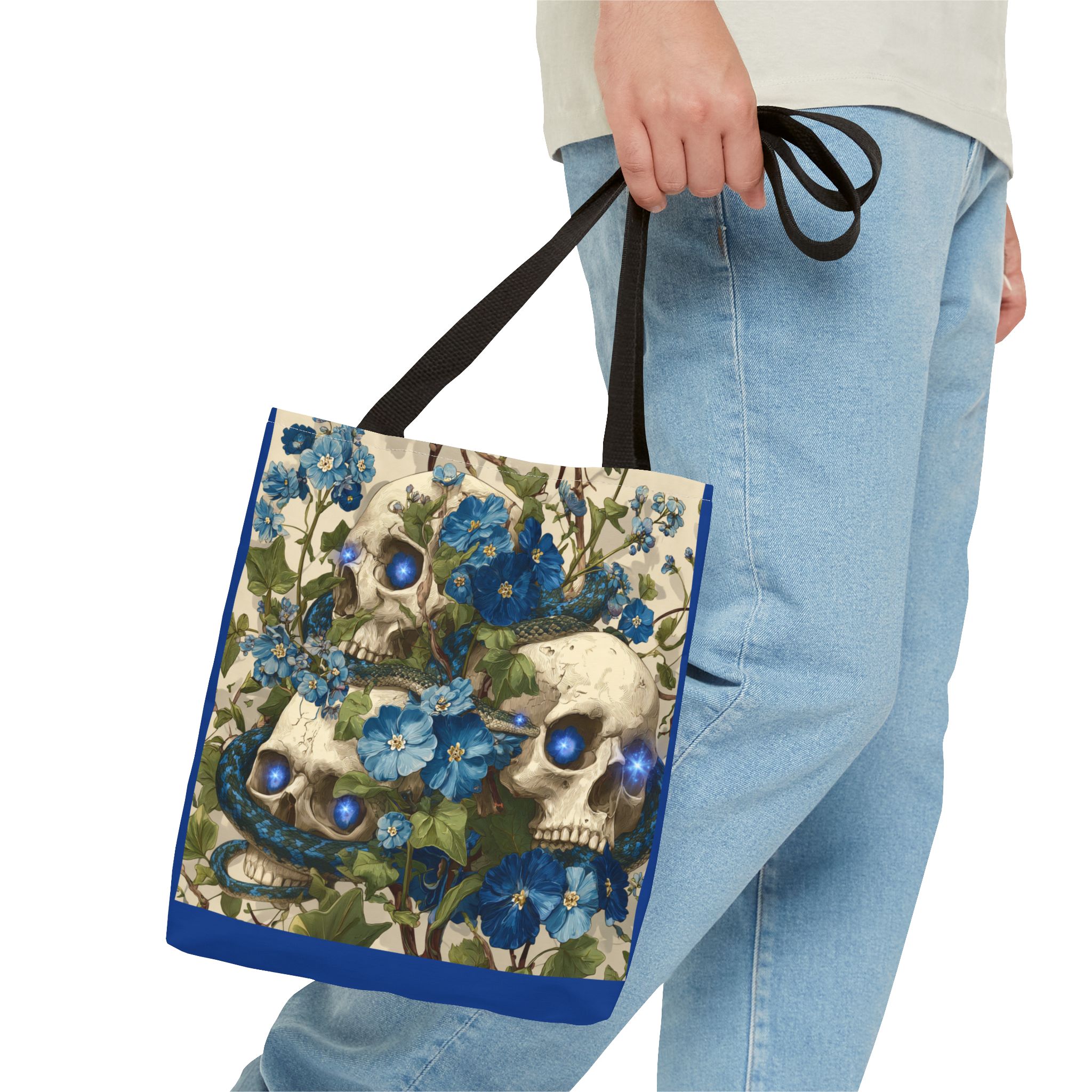 Eerie Floral Skull Tote Bag, Unique Shopping Tote, Gothic Carryall, Halloween Gift, Boho Style Bag, Eco-Friendly Fashion - Image 3