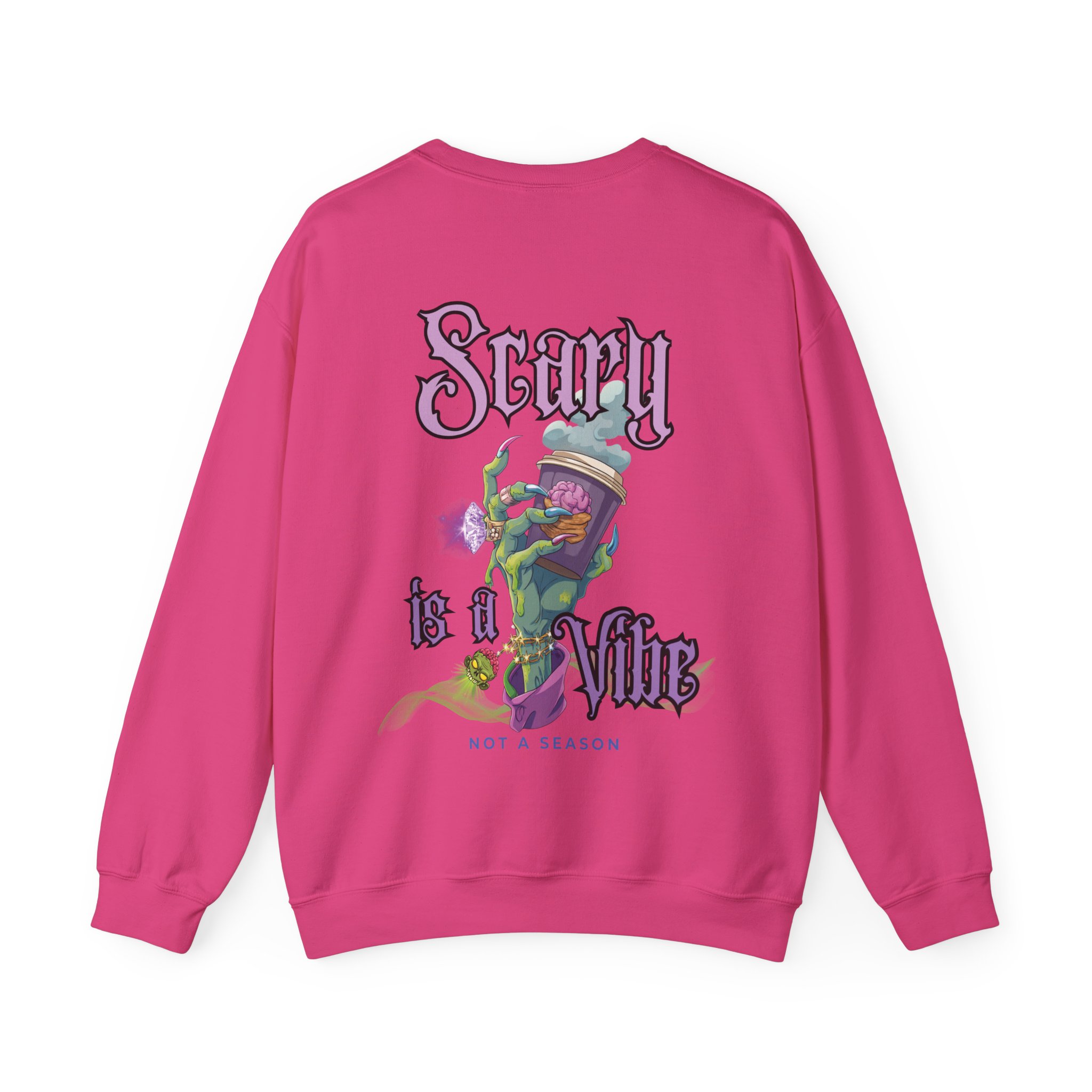 Scary is a Vibe Sweatshirt – Zombie Hand & Coffee Brains Graphic | Unisex Crewneck | Zombie Emporium - Image 5