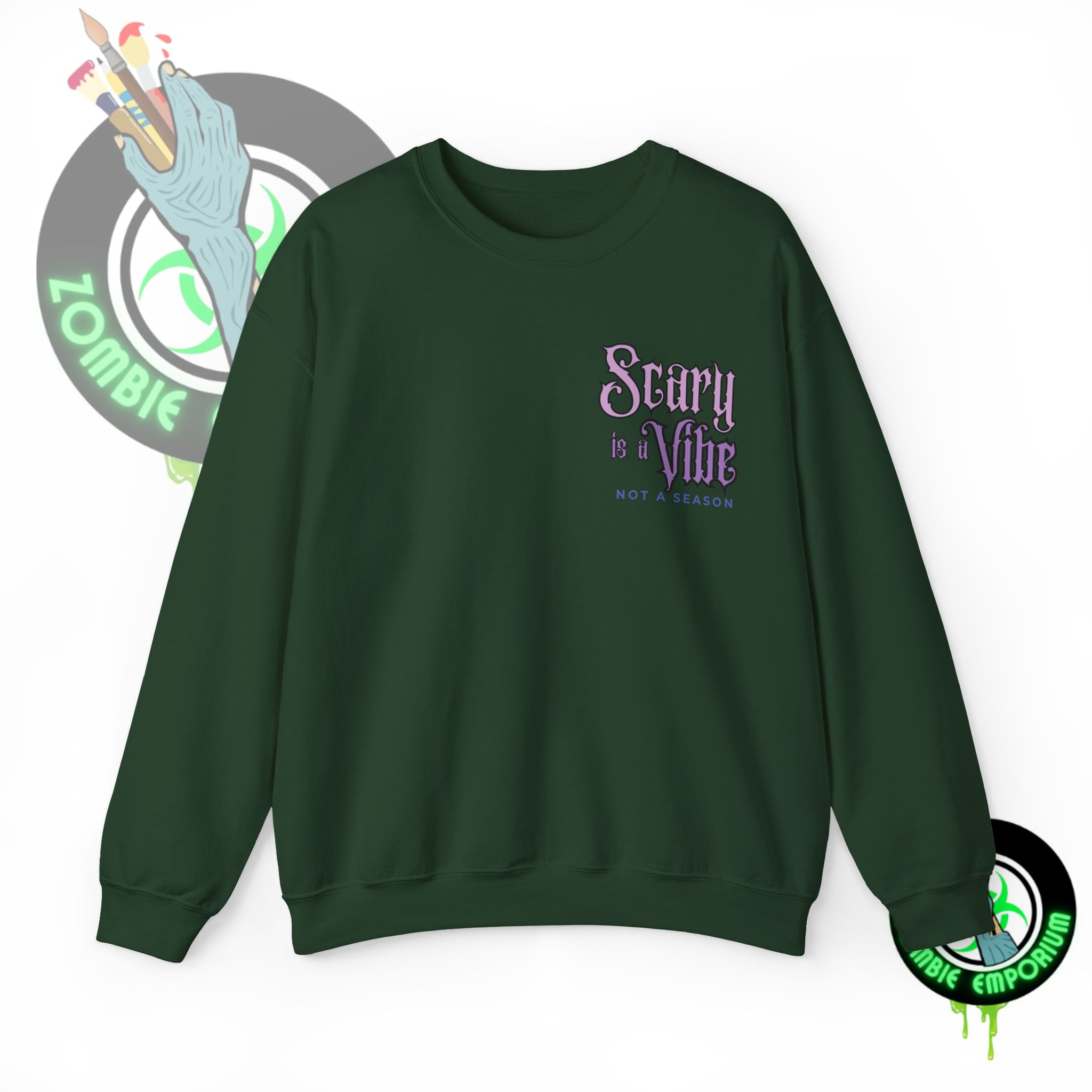Scary is a Vibe Sweatshirt – Zombie Hand & Coffee Brains Graphic | Unisex Crewneck | Zombie Emporium - Image 16