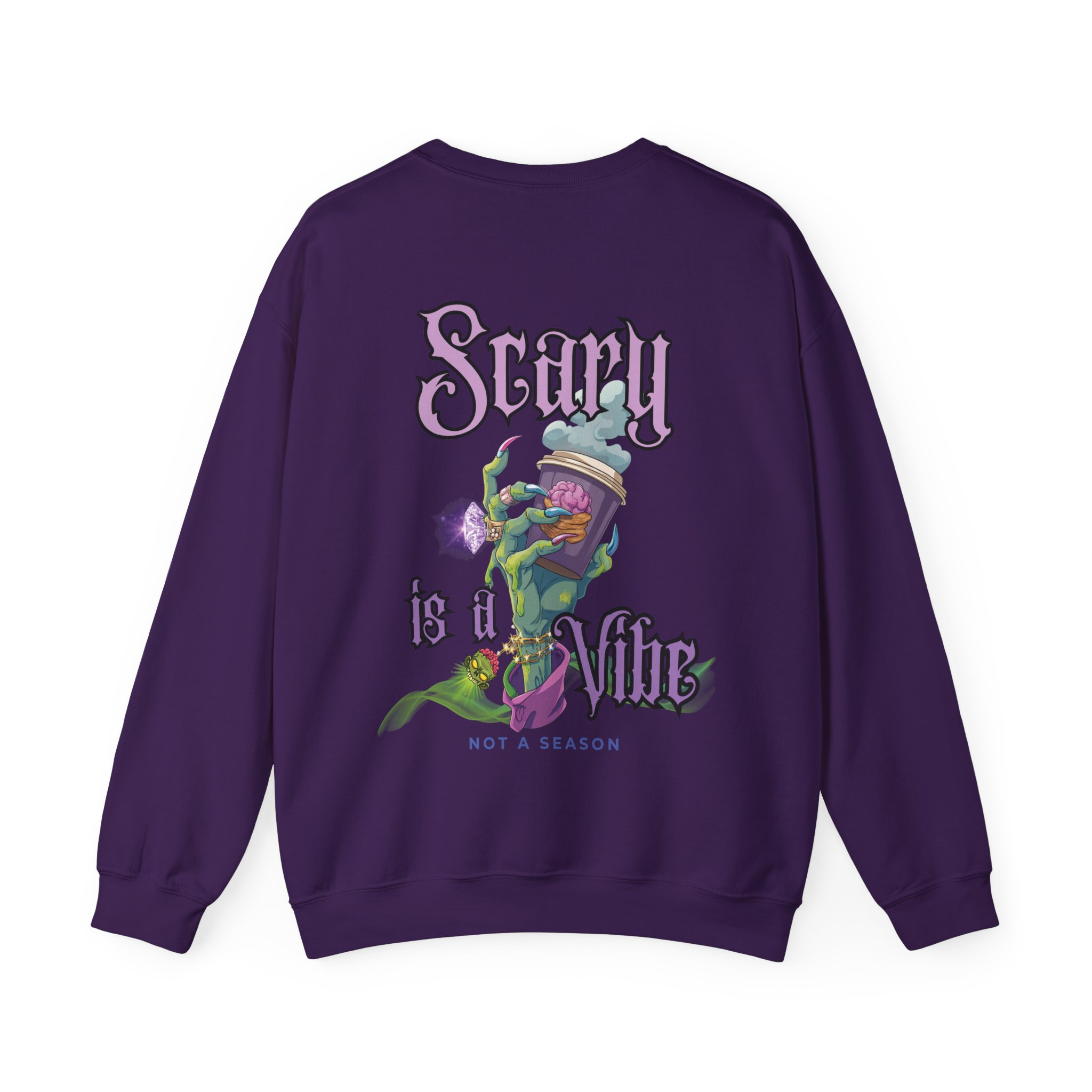Scary is a Vibe Sweatshirt – Zombie Hand & Coffee Brains Graphic | Unisex Crewneck | Zombie Emporium - Image 14