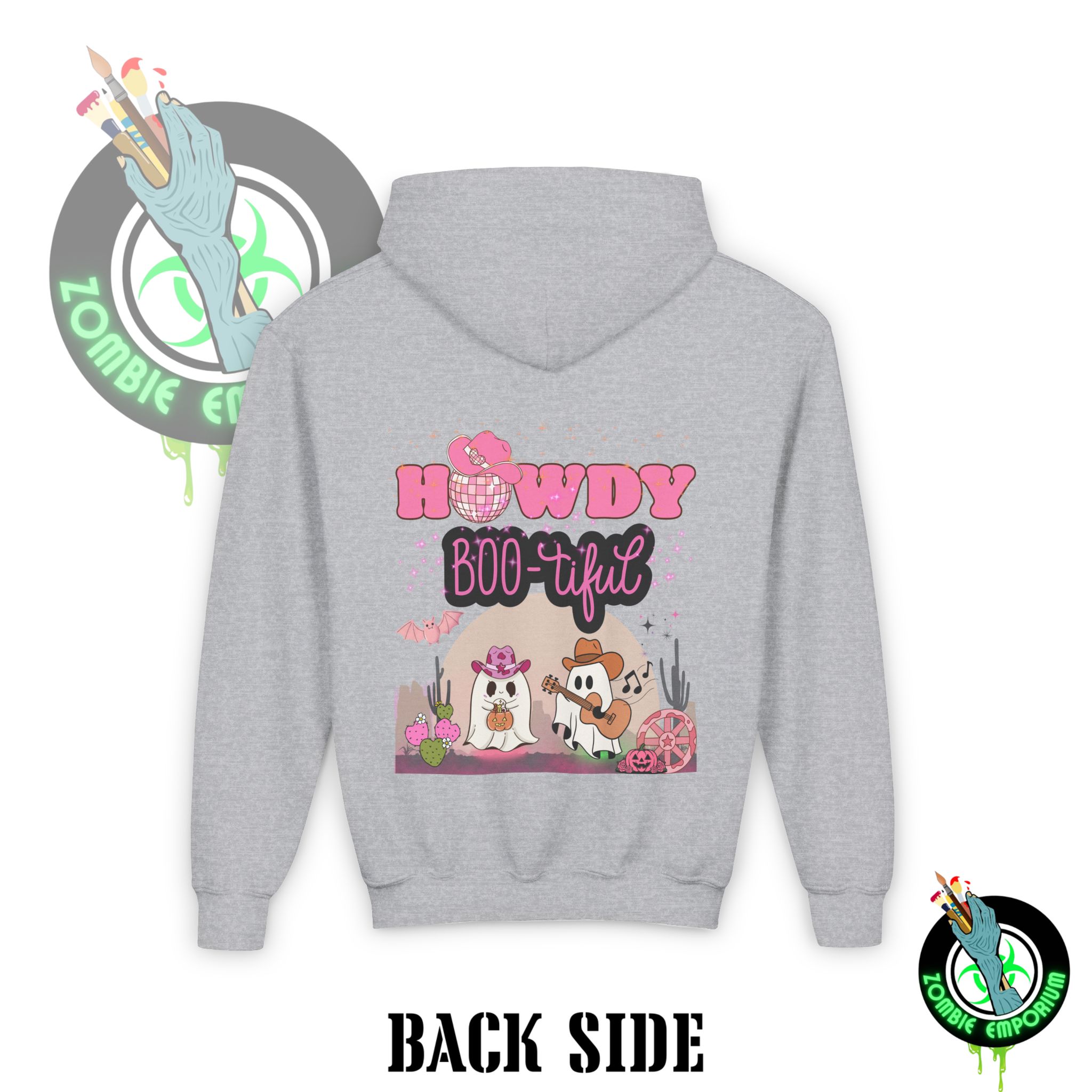 Howdy BOO-tiful Kids Hoodie – Cute Cowboy and Cowgirl Ghost Sweatshirt | Zombie Emporium - Image 14