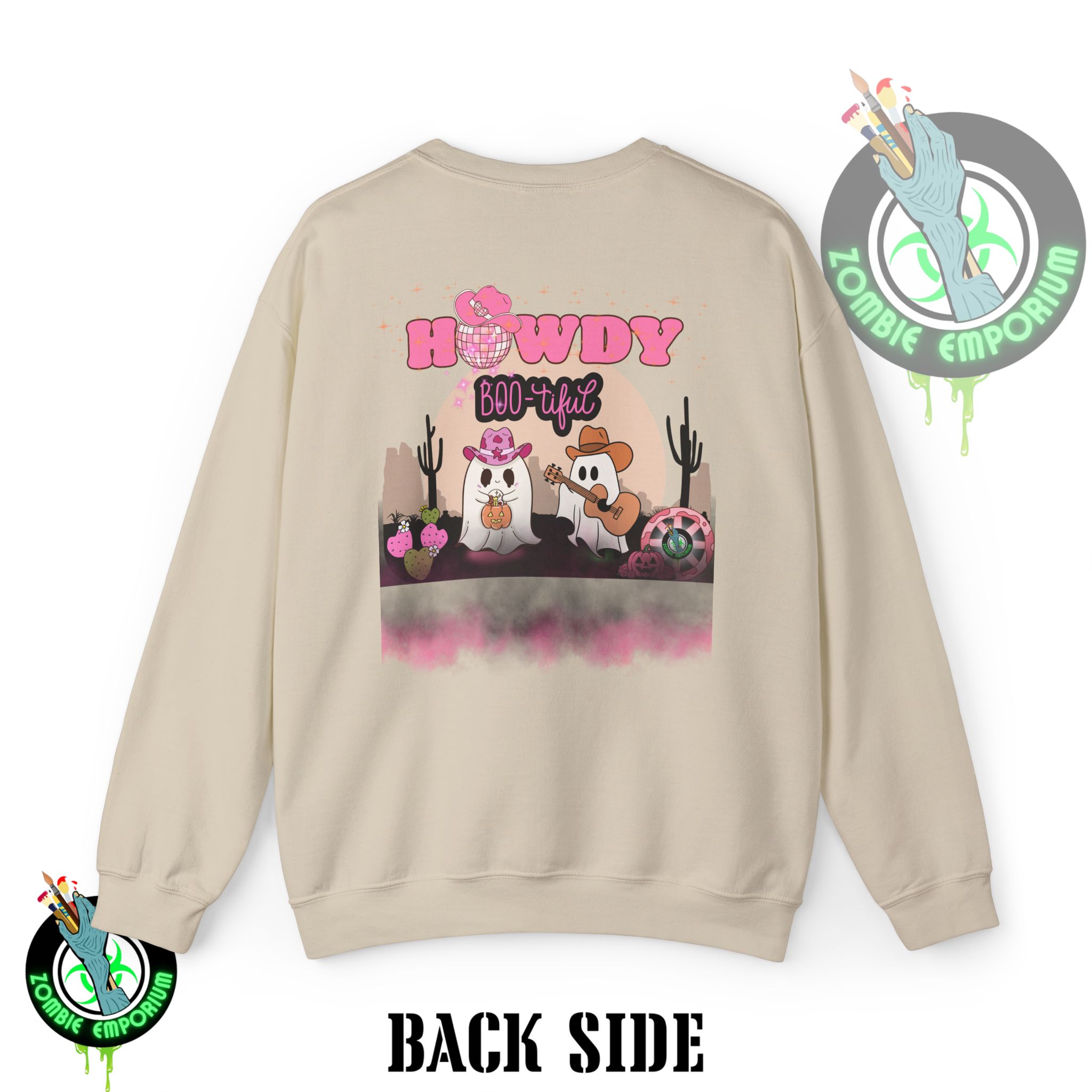 Howdy Boo-tiful Adult Halloween Sweatshirt – Unisex Crewneck with Back Graphic | Zombie Emporium - Image 8