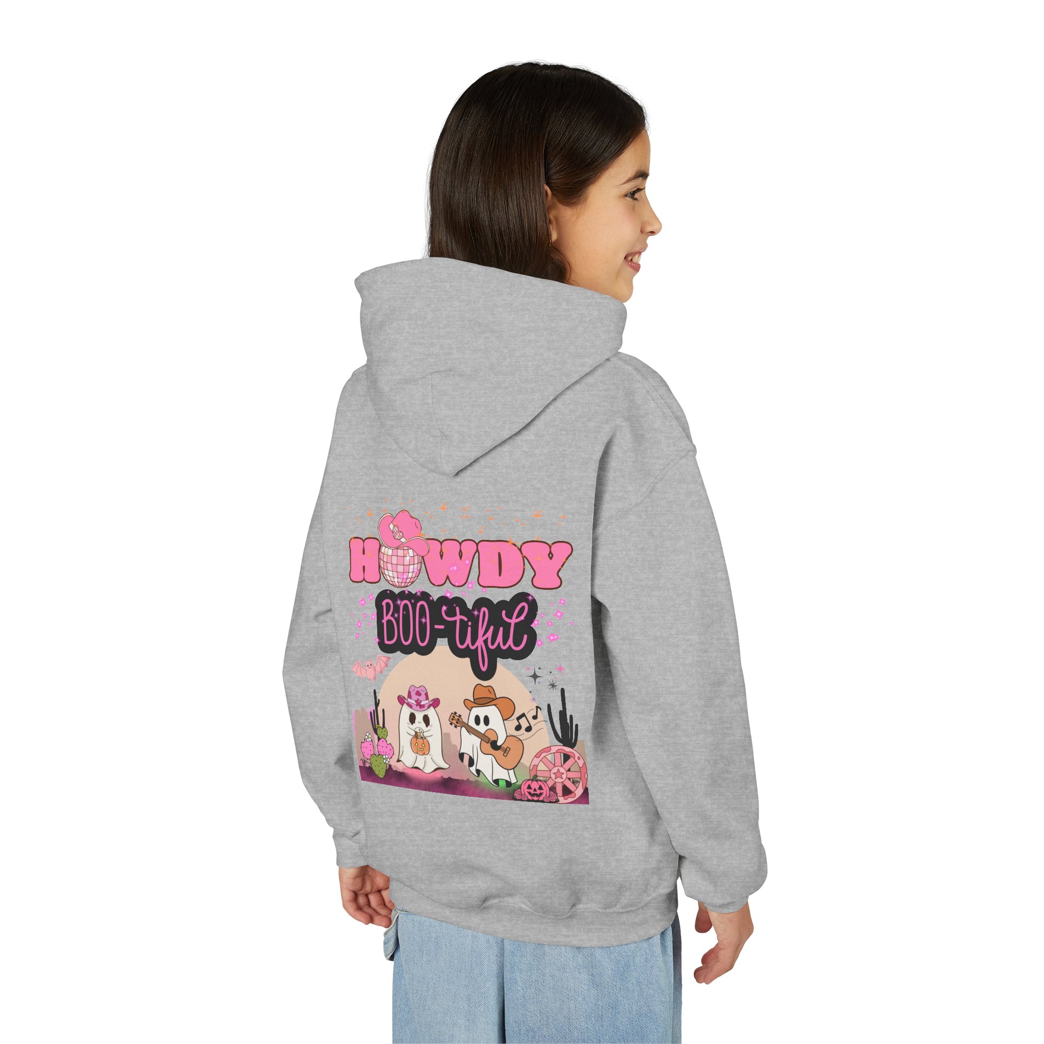 Howdy BOO-tiful Kids Hoodie – Cute Cowboy and Cowgirl Ghost Sweatshirt | Zombie Emporium - Image 18