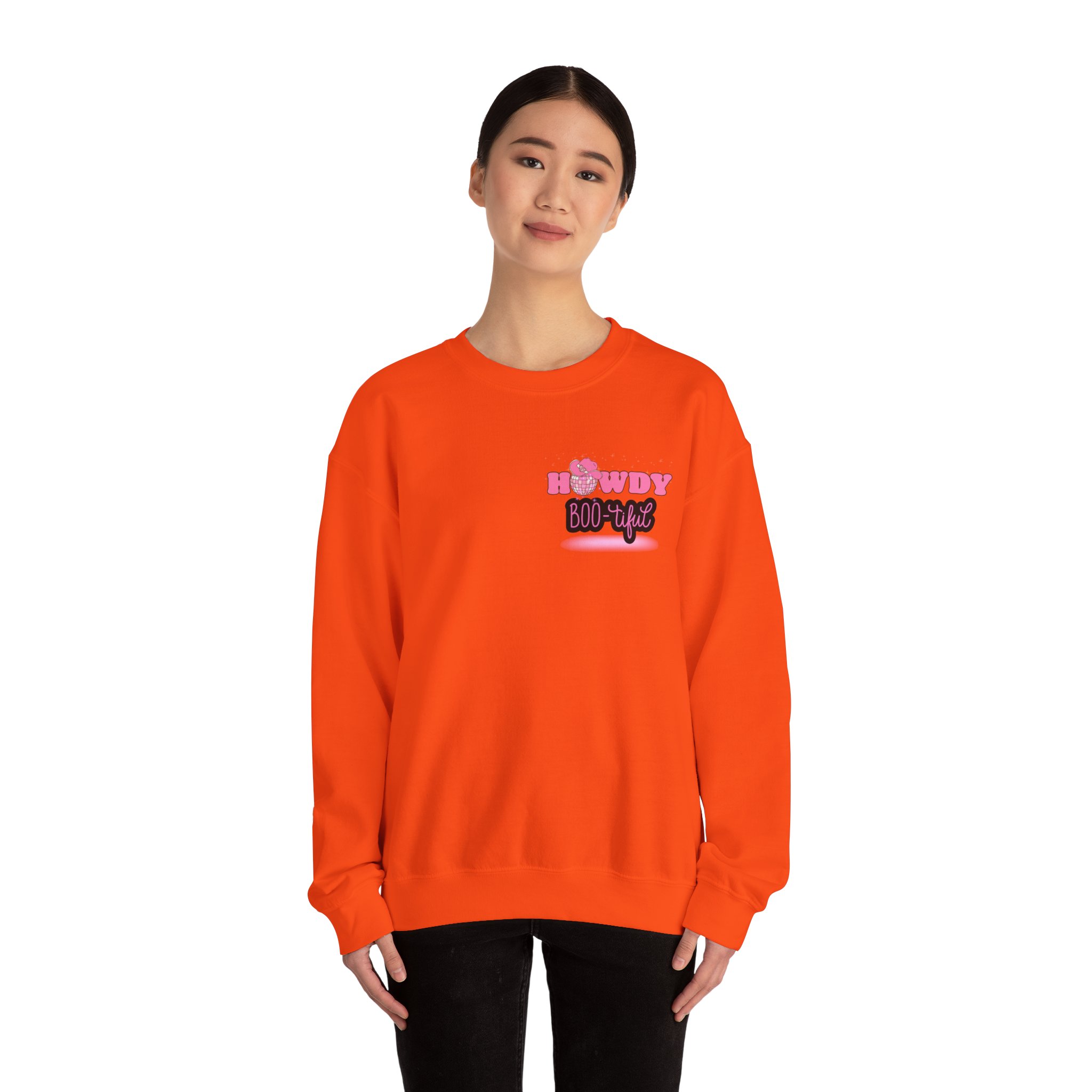 Howdy Boo-tiful Adult Halloween Sweatshirt – Unisex Crewneck with Back Graphic | Zombie Emporium - Image 16