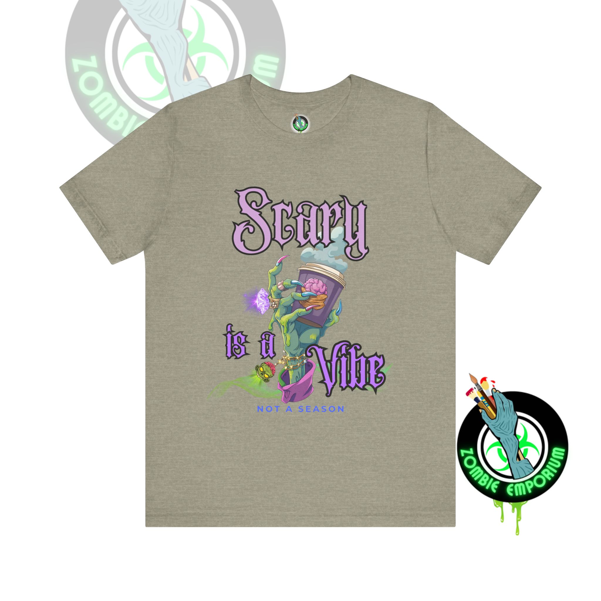 Scary is a Vibe Tee – Bougie Zombie Hand Coffee Design | Bella Canvas 3001 | Zombie Emporium - Image 16