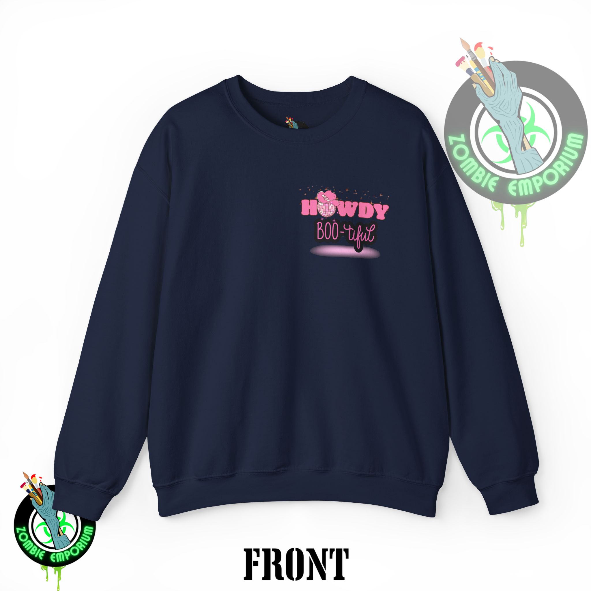 Howdy Boo-tiful Adult Halloween Sweatshirt – Unisex Crewneck with Back Graphic | Zombie Emporium - Image 37