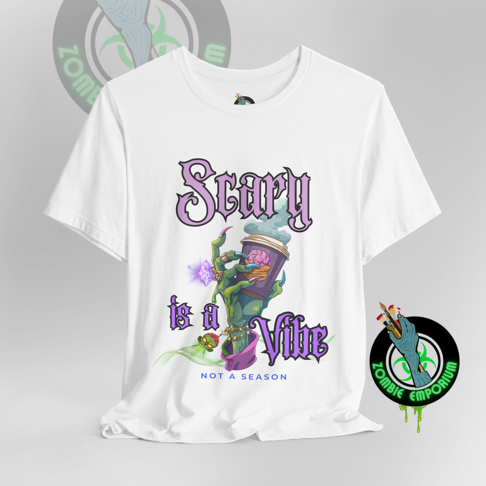 Scary is a Vibe Tee – Bougie Zombie Hand Coffee Design | Bella Canvas 3001 | Zombie Emporium - Image 5