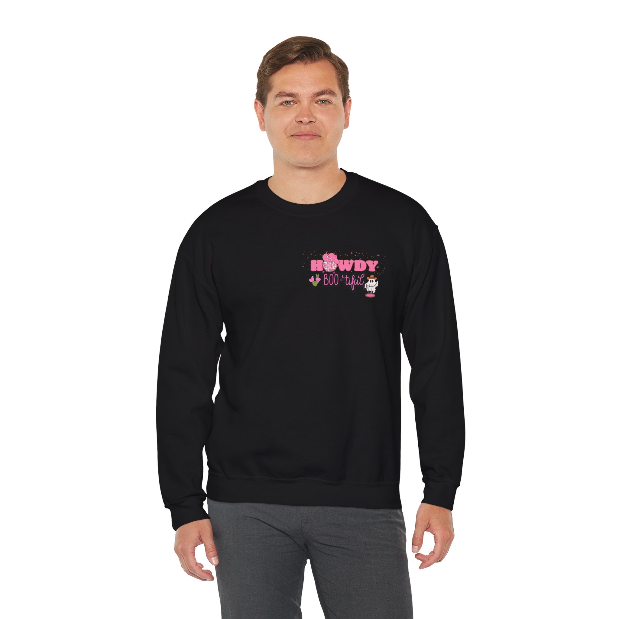 Howdy Boo-tiful Adult Halloween Sweatshirt – Unisex Crewneck with Back Graphic | Zombie Emporium - Image 5