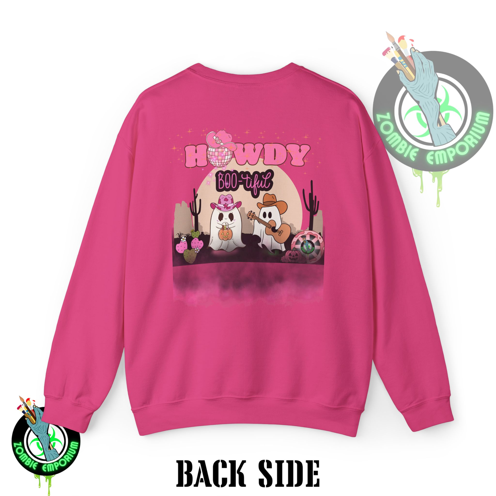 Howdy Boo-tiful Adult Halloween Sweatshirt – Unisex Crewneck with Back Graphic | Zombie Emporium - Image 44