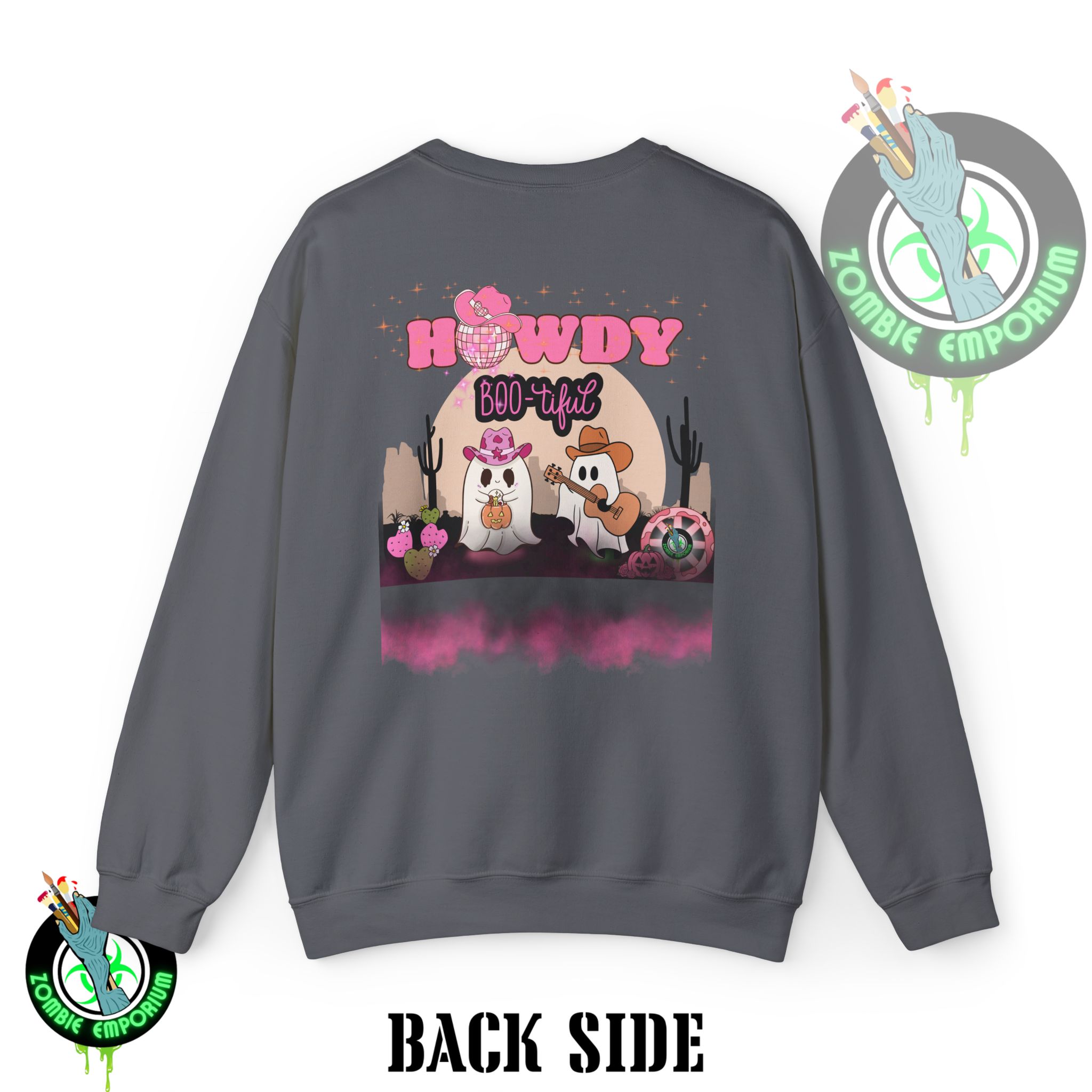 Howdy Boo-tiful Adult Halloween Sweatshirt – Unisex Crewneck with Back Graphic | Zombie Emporium - Image 32