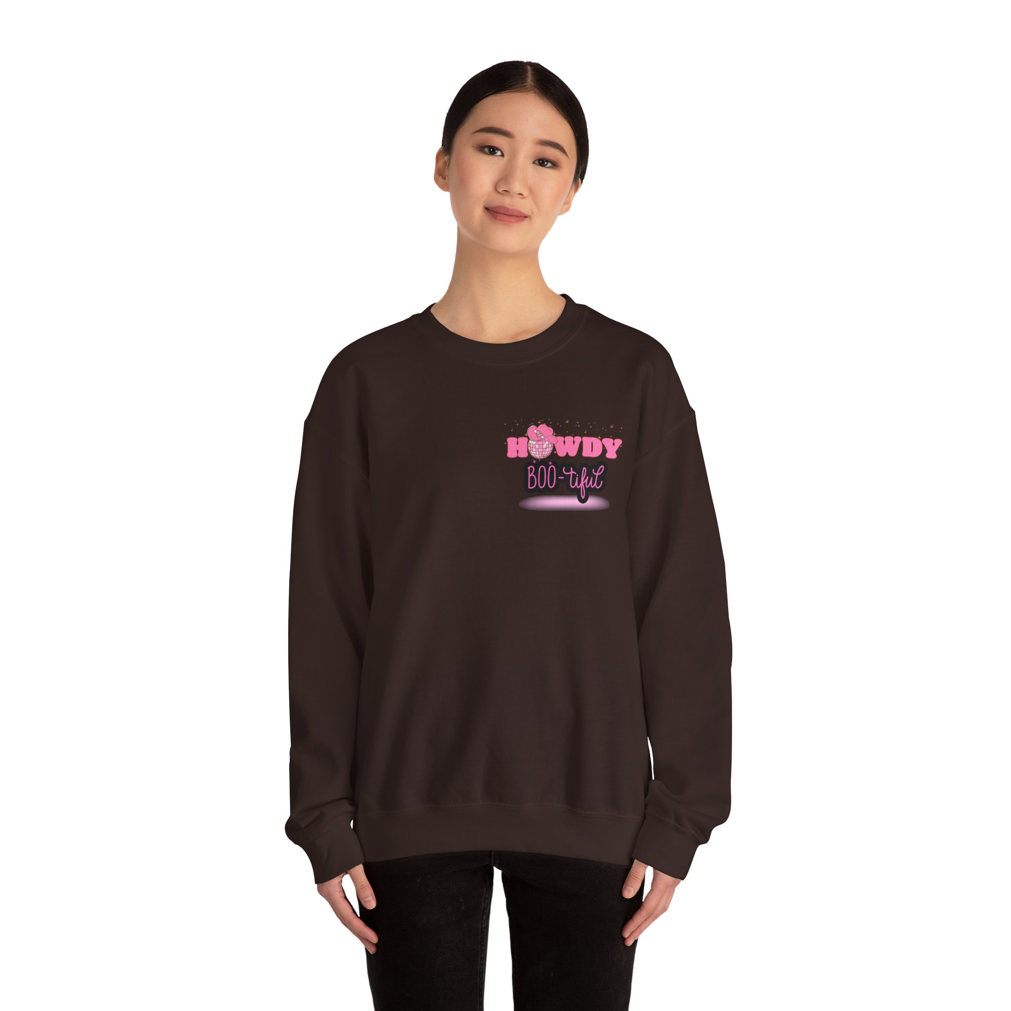 Howdy Boo-tiful Adult Halloween Sweatshirt – Unisex Crewneck with Back Graphic | Zombie Emporium - Image 22