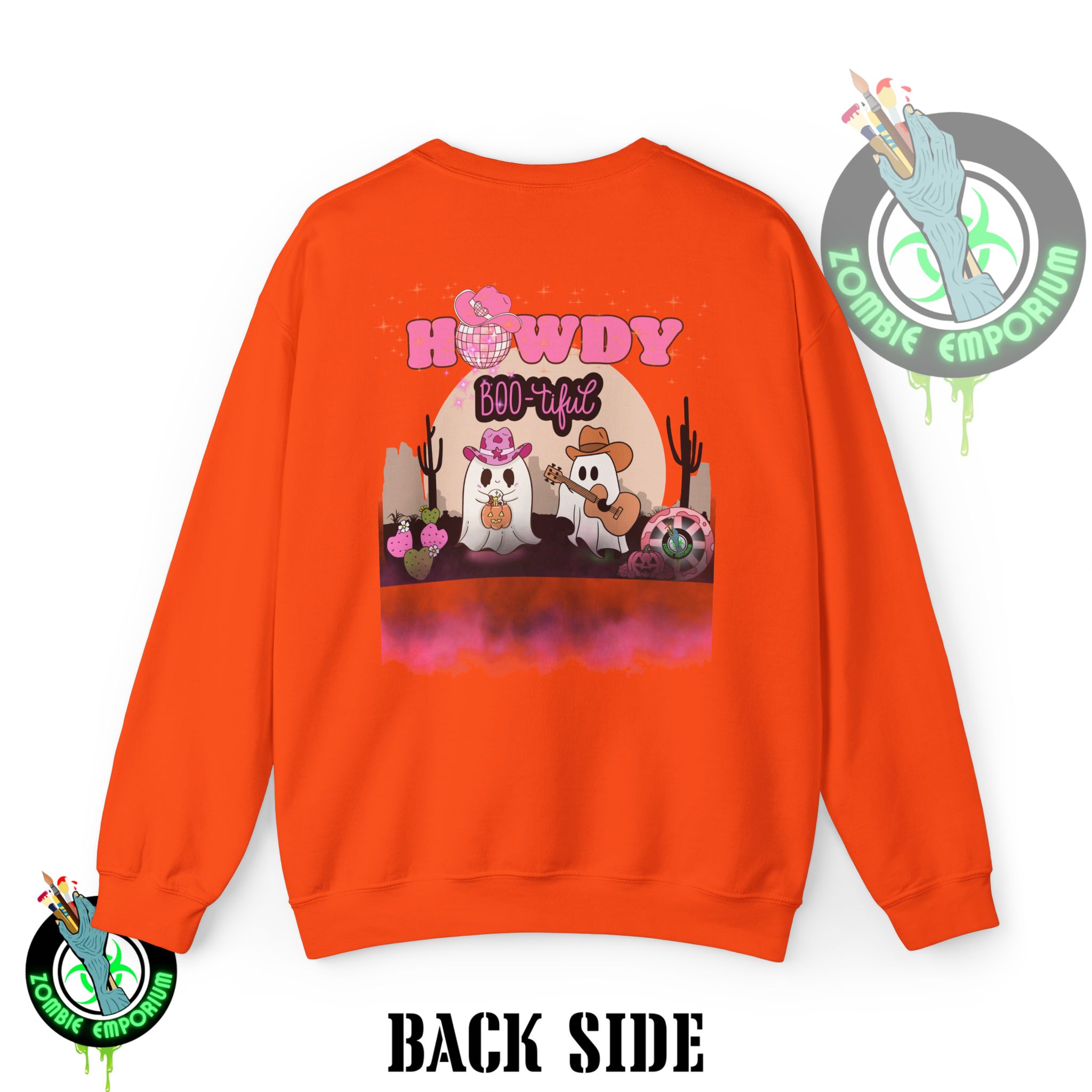 Howdy Boo-tiful Adult Halloween Sweatshirt – Unisex Crewneck with Back Graphic | Zombie Emporium - Image 14