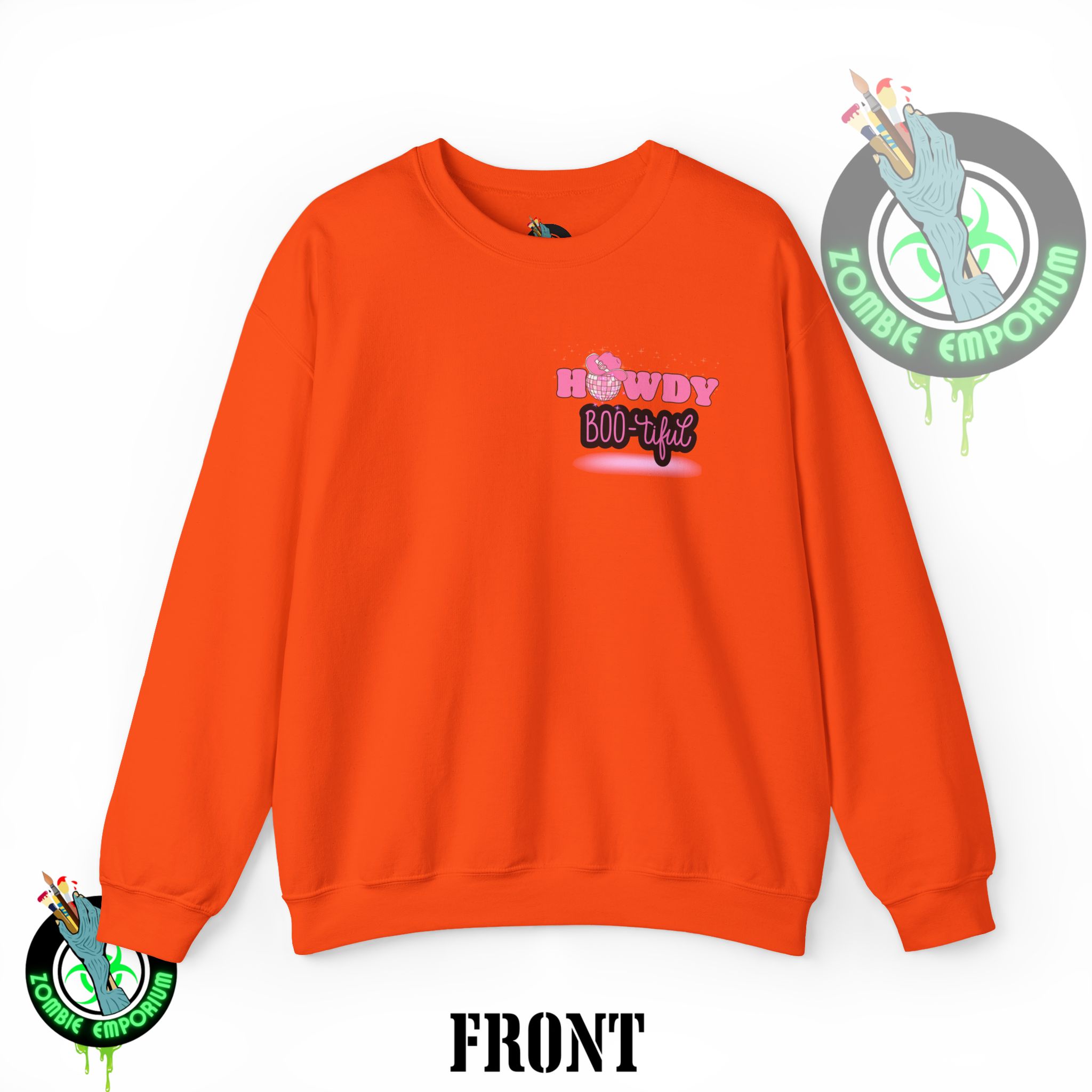 Howdy Boo-tiful Adult Halloween Sweatshirt – Unisex Crewneck with Back Graphic | Zombie Emporium - Image 13