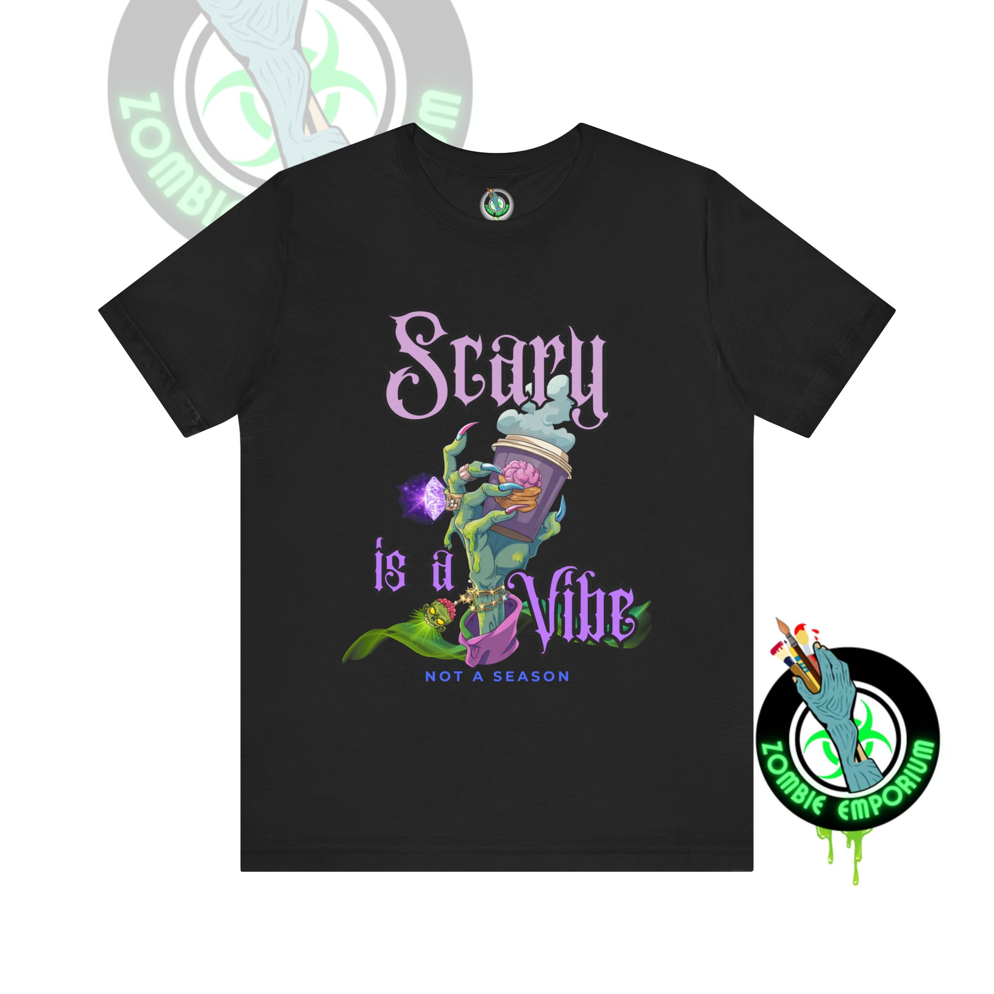 Scary is a Vibe Tee – Bougie Zombie Hand Coffee Design | Bella Canvas 3001 | Zombie Emporium