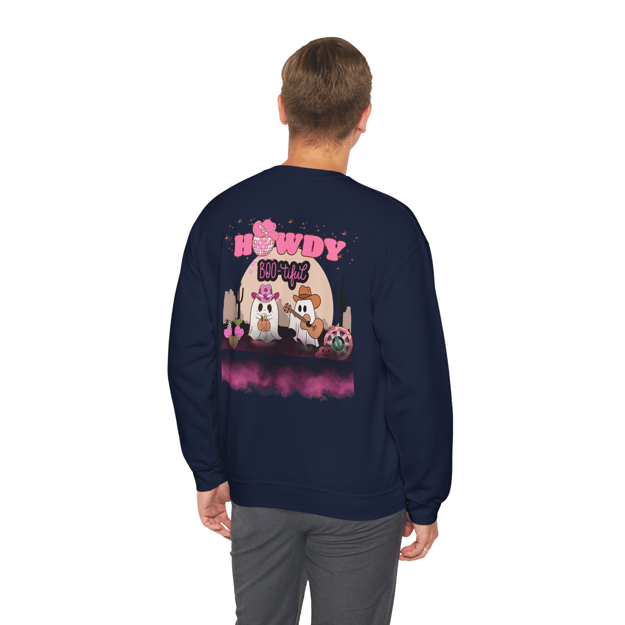 Howdy Boo-tiful Adult Halloween Sweatshirt – Unisex Crewneck with Back Graphic | Zombie Emporium - Image 42