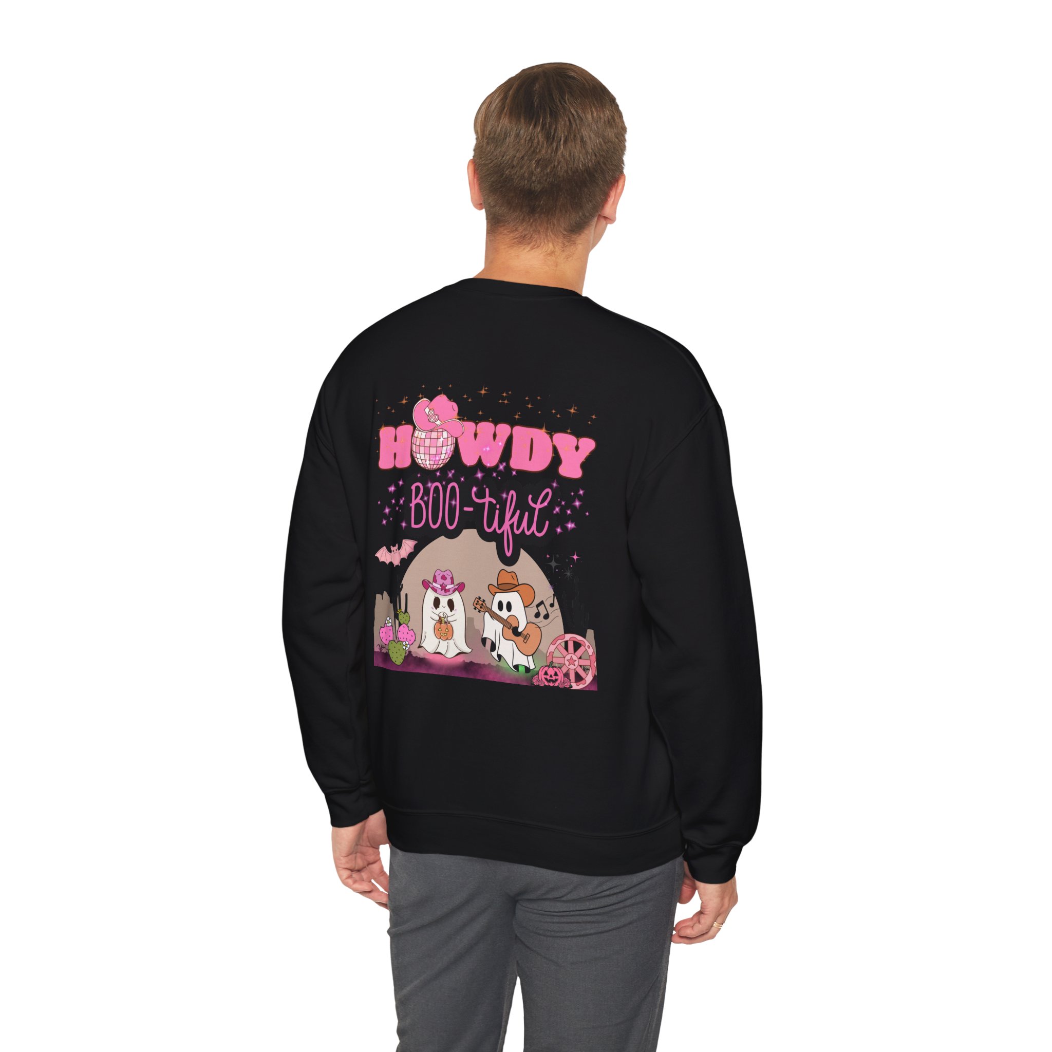 Howdy Boo-tiful Adult Halloween Sweatshirt – Unisex Crewneck with Back Graphic | Zombie Emporium - Image 6