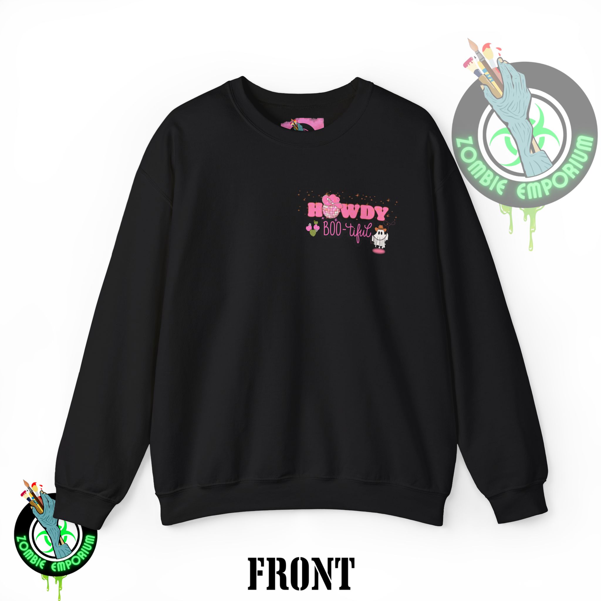 Howdy Boo-tiful Adult Halloween Sweatshirt – Unisex Crewneck with Back Graphic | Zombie Emporium - Image 2