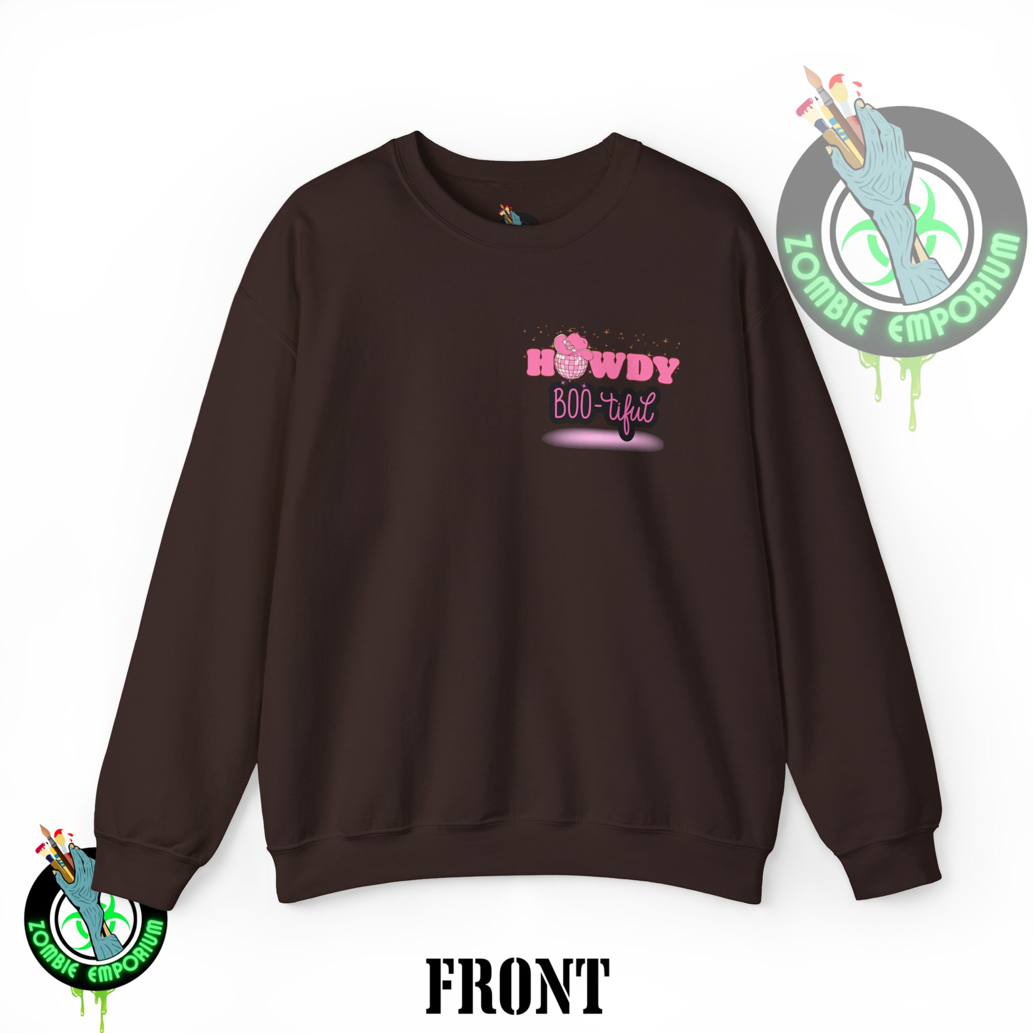 Howdy Boo-tiful Adult Halloween Sweatshirt – Unisex Crewneck with Back Graphic | Zombie Emporium - Image 19