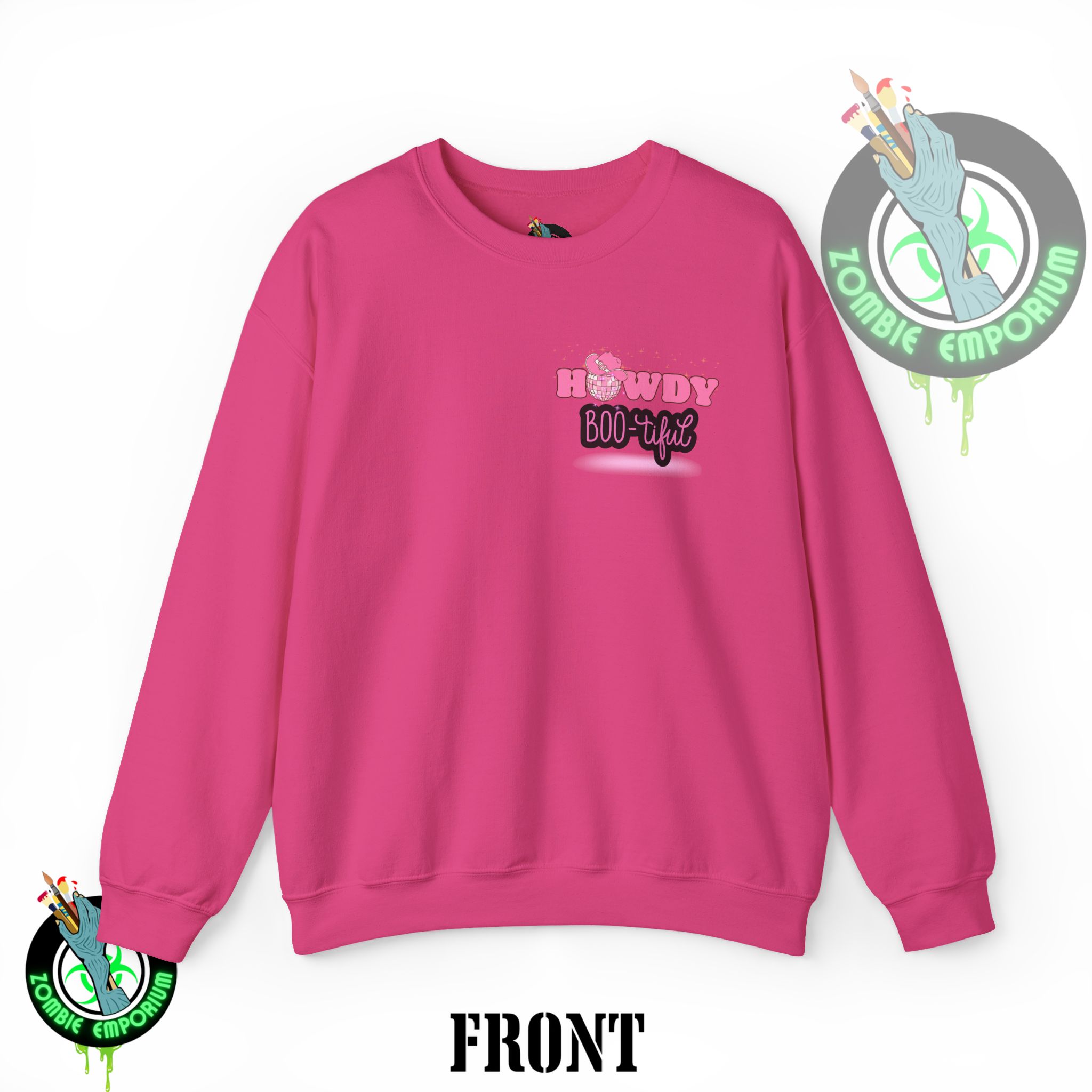 Howdy Boo-tiful Adult Halloween Sweatshirt – Unisex Crewneck with Back Graphic | Zombie Emporium - Image 43