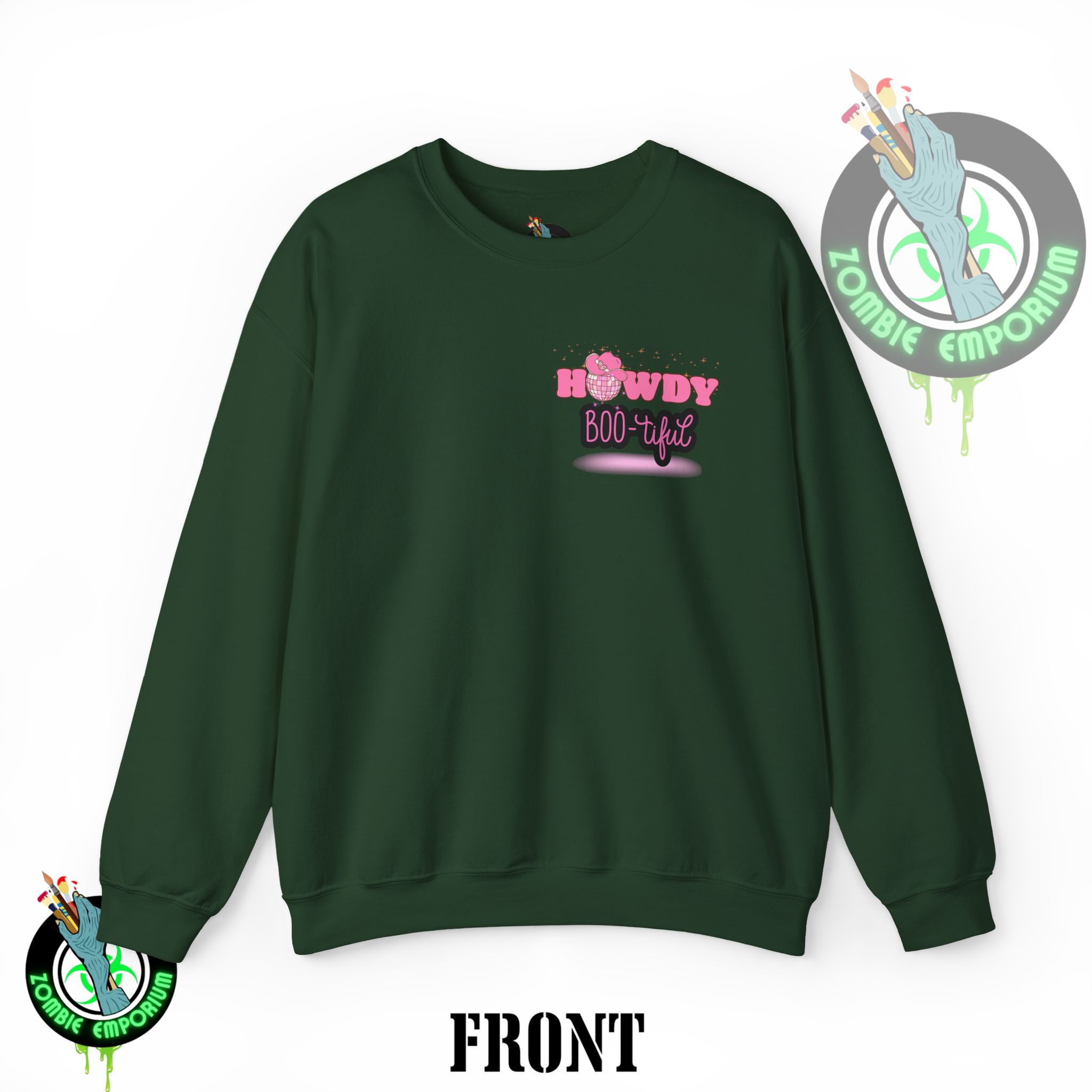 Howdy Boo-tiful Adult Halloween Sweatshirt – Unisex Crewneck with Back Graphic | Zombie Emporium - Image 25